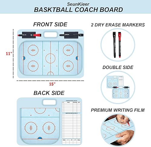 Miniatura 4 de Tabla de borrado en seco de hockey para entrenadores  El equipo de tabla de entrenamiento de doble cara de 11 x 15 pulgadas incluye 2 marcadores de