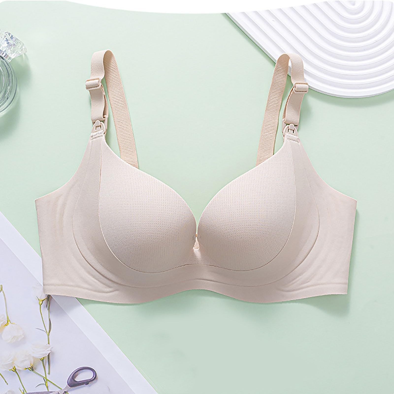 Sujetador De Lactancia for Mujer Copa Hueca Delgada Maternidad Transpirable Push Up Sag, Blanco, 12