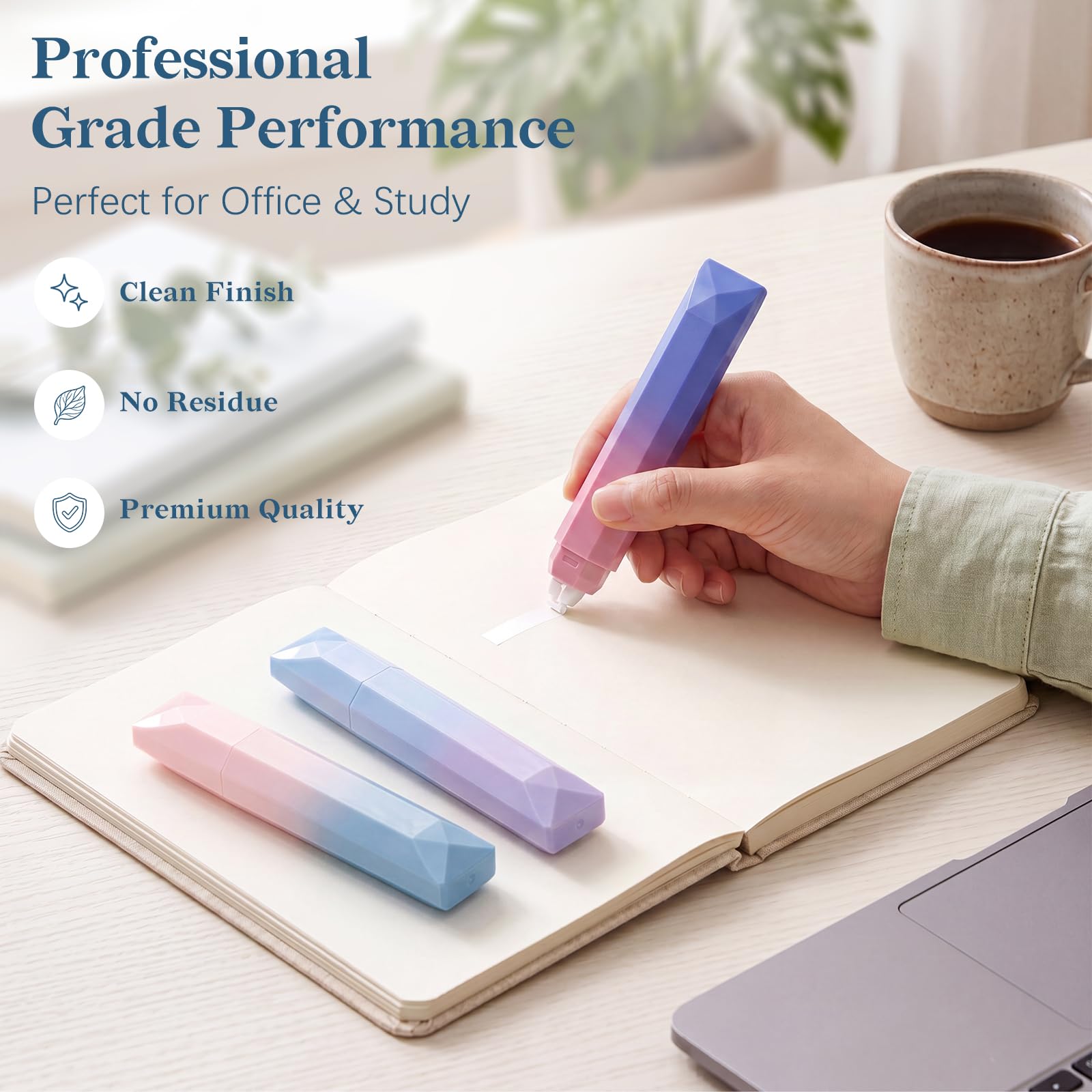 Temiary 5 cintas correctoras blancas, estéticas blancas suaves y extraíbles para correcciones instantáneas, aplicador en forma de bolígrafo resistente al desgarro fácil de usar para suministros