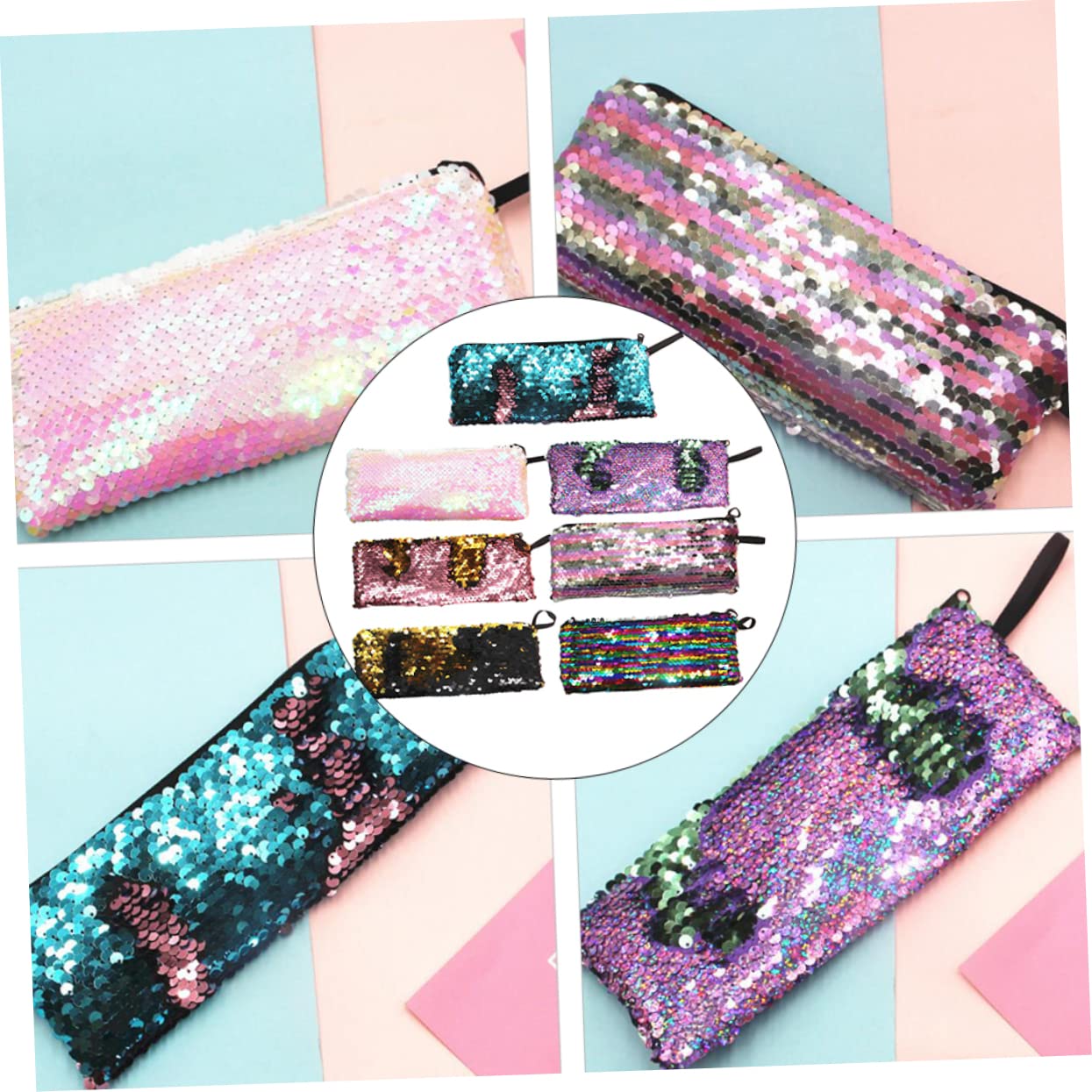 SEWACC Estuche para Lápices De Lentejuelas De 14 Piezas Bolsa De Almacenamiento De Cable De Datos Bolsa De Cosméticos Estuche Reversible para Bolígrafos De Lentejuelas con Cremallera