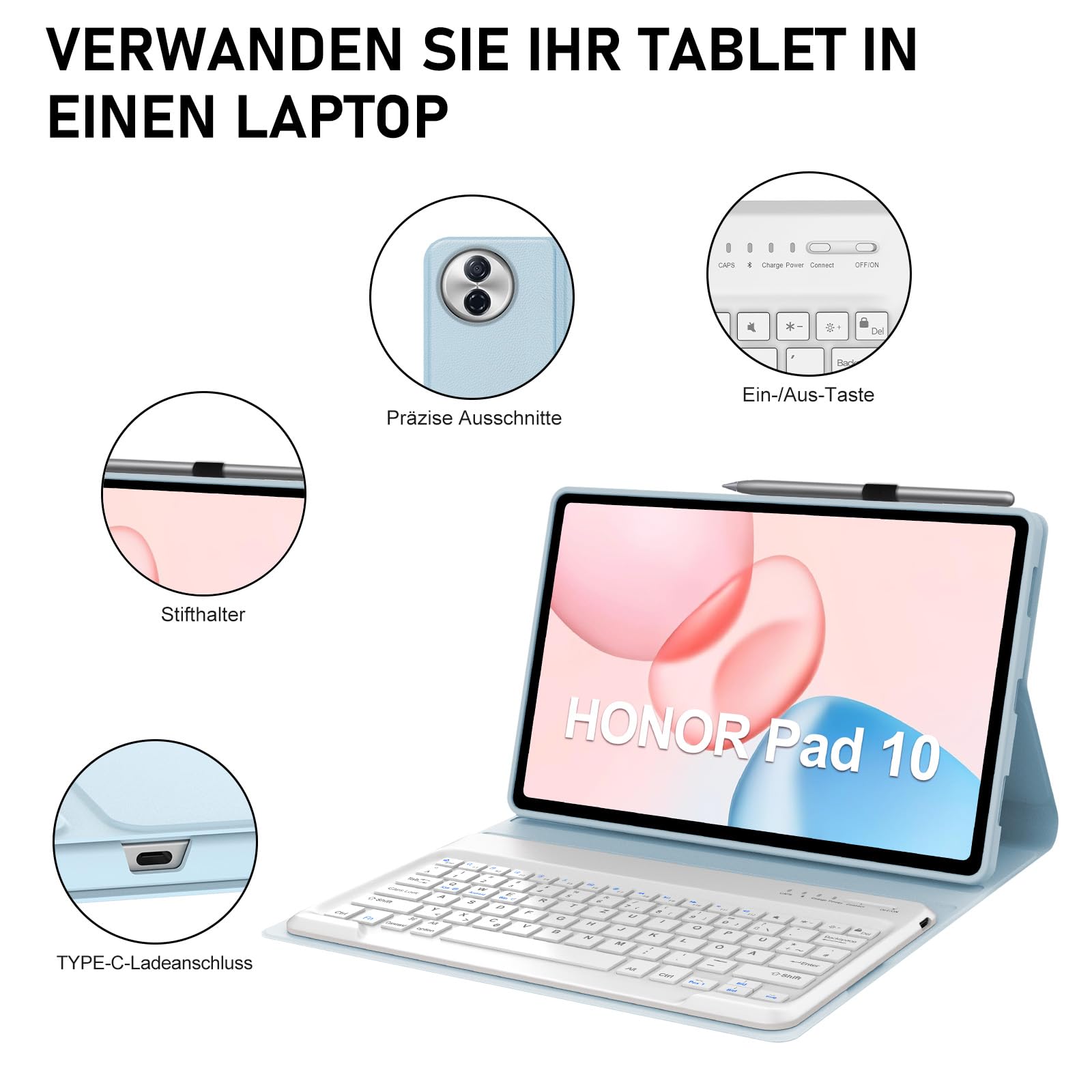 FOGARI Hülle mit Tastatur für Honor Pad 10 2025/Honor Pad 20 2026 12.1 Zoll