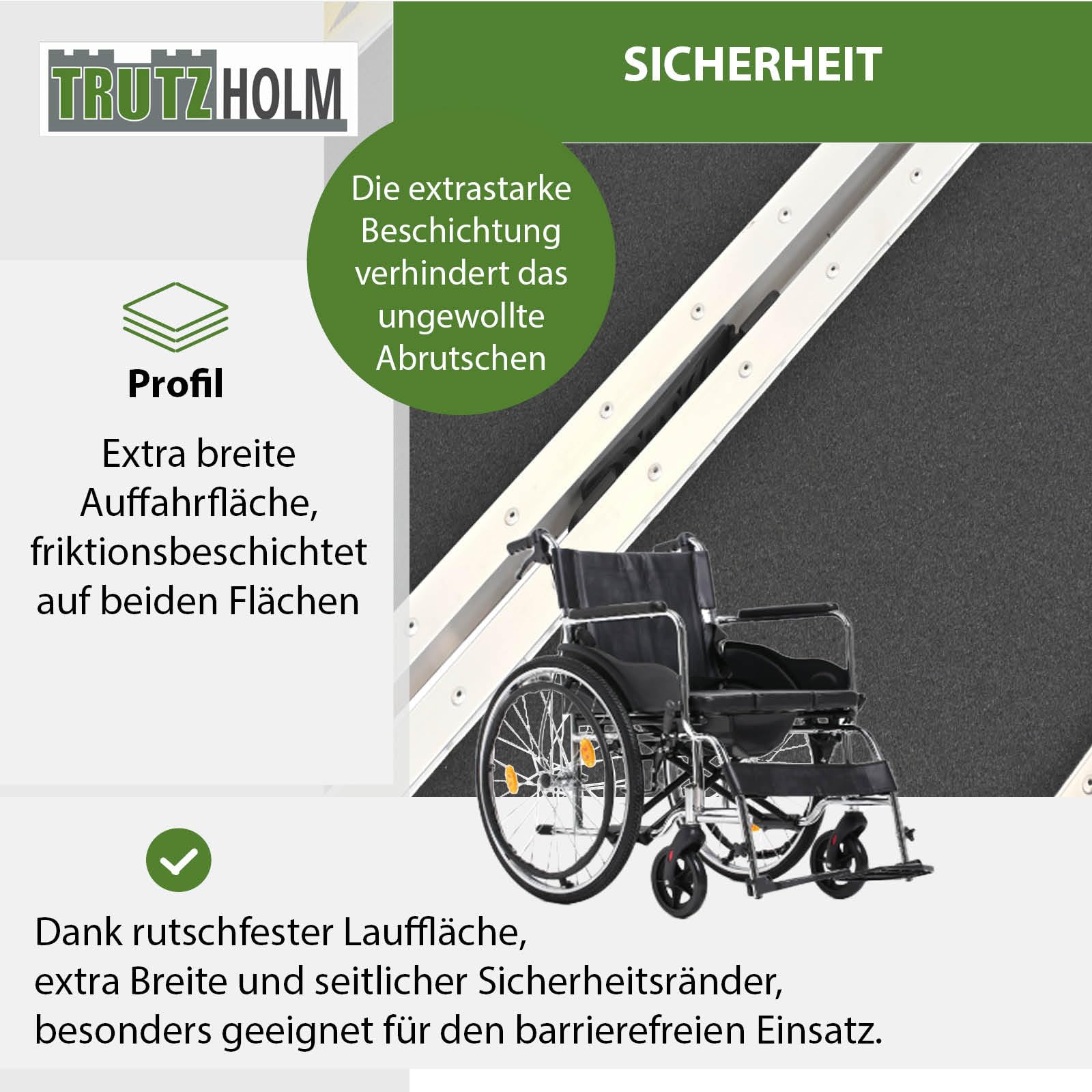 TRUTZHOLM Alu Rollstuhlrampe klappbar 91 cm Traglast 272 kg schwarz/grau Antirutsch beschichtet Auffahrrampe