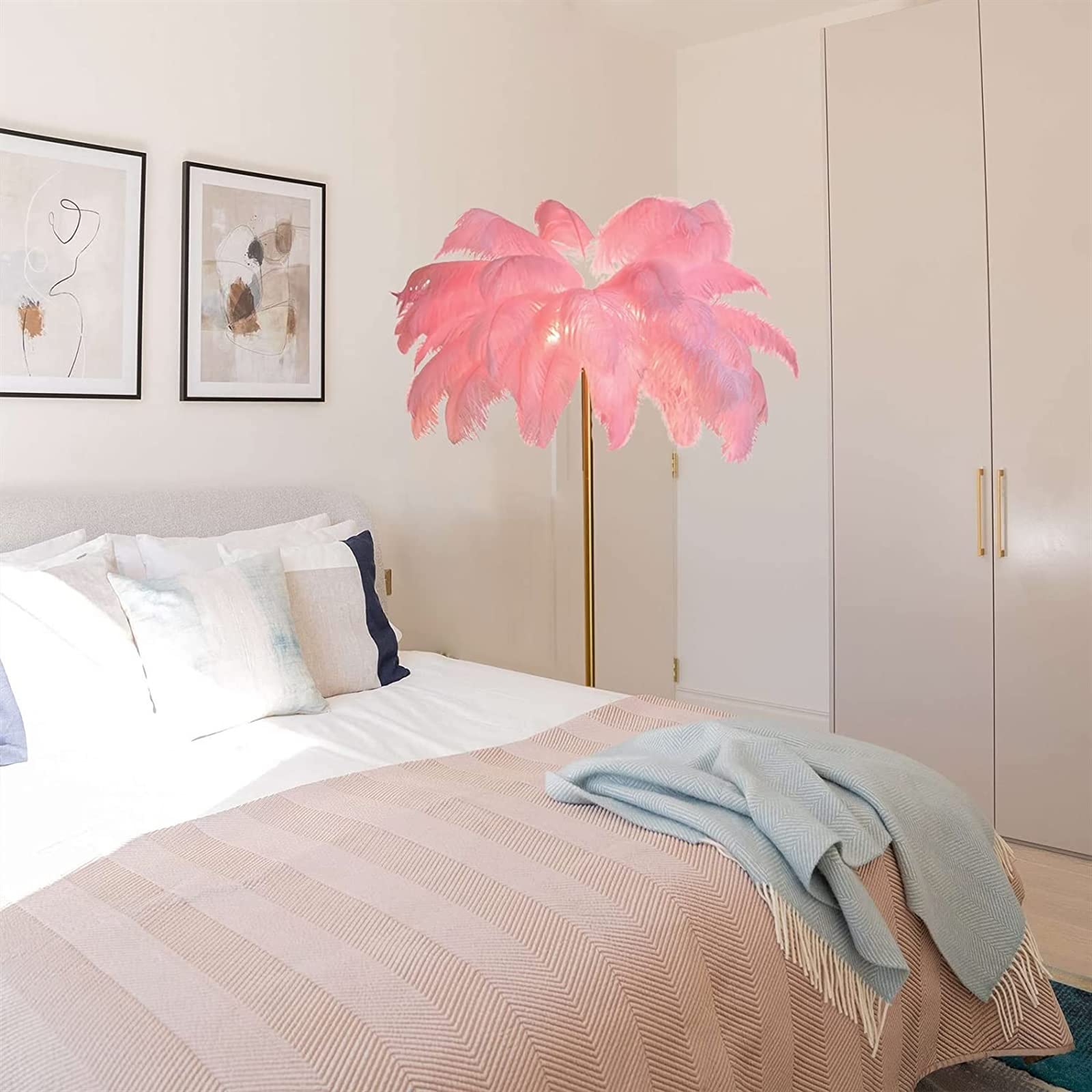 160cm lampa podłogowa z piór do salonu, nowoczesna lampa stojąca z 3 kolorami ściemniania, oświetlenie led do sypialni/lampa podłogowa led romantyczny salon(Pink)