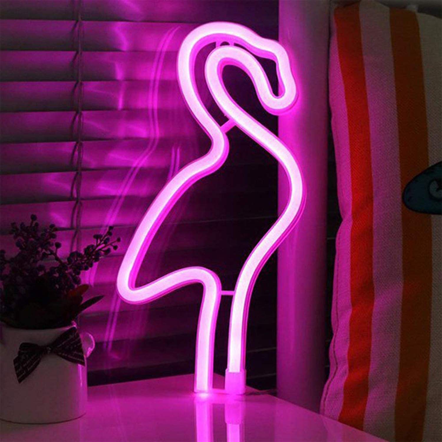 Neon Light Signs, DELFINO LED Decorative Art Light, for Kids Living Room Decorations Birthday Wedding Holiday Christmas Party, Wall Decor Light, Lamps Light Up Bedroom, Gift - Flamingo, Pink