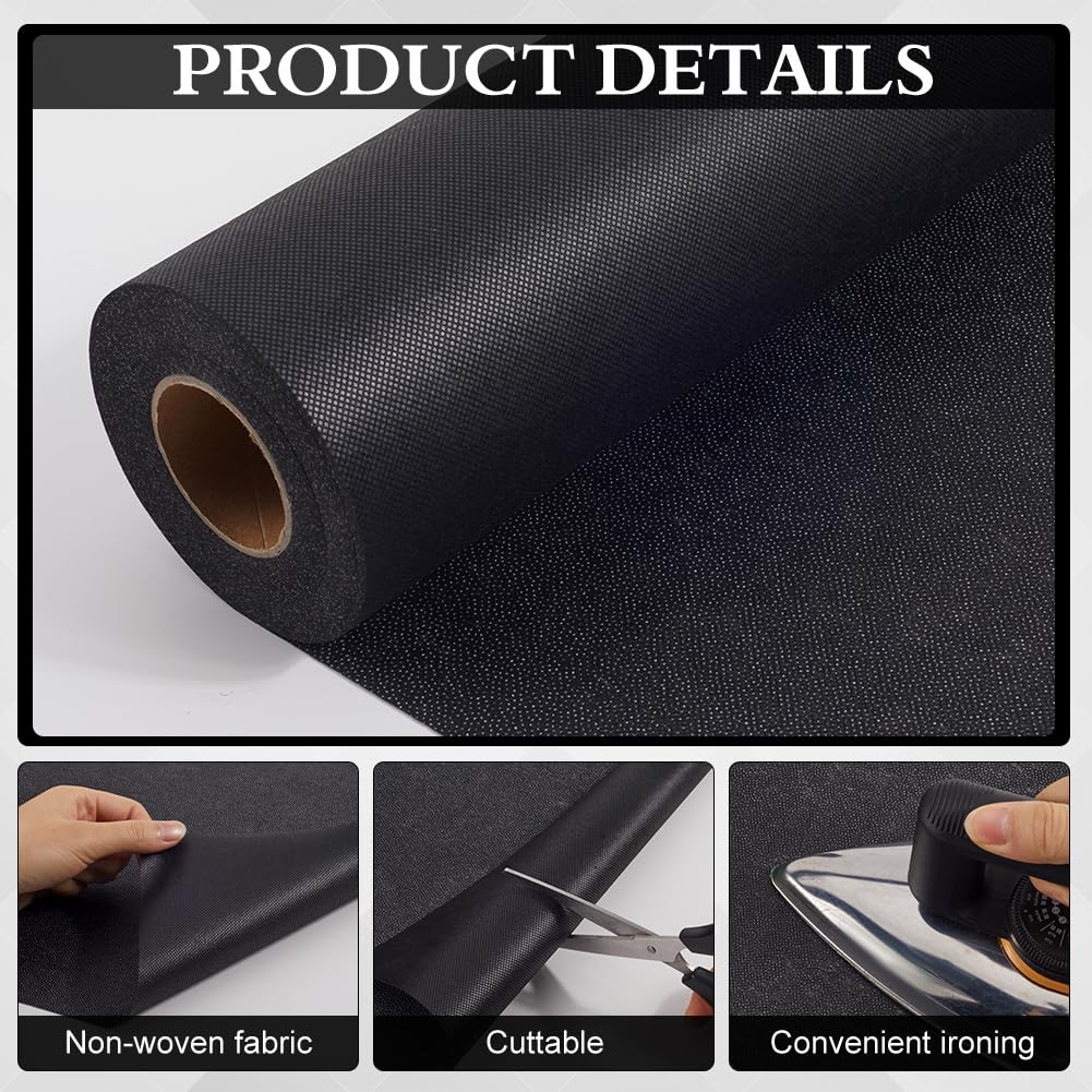 CRASPIRE Entretela Termoadhesiva de Poliéster de Peso Pesado de Una Sola Cara de 30 Yarda X 11.8 Pulgadas Pulgadas Color Negro para Manualidades Costura Acolchado Y Manualidades.
