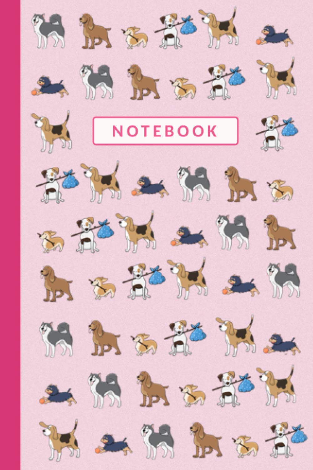 Composition Pink Notebook For Dog Lovers With Cute Dogs Pattern Design: Adorable Dog Design College ruled Notebook / Journal / Gift / 110 pages 6x9 inches / Pink Matte Cover / For Students