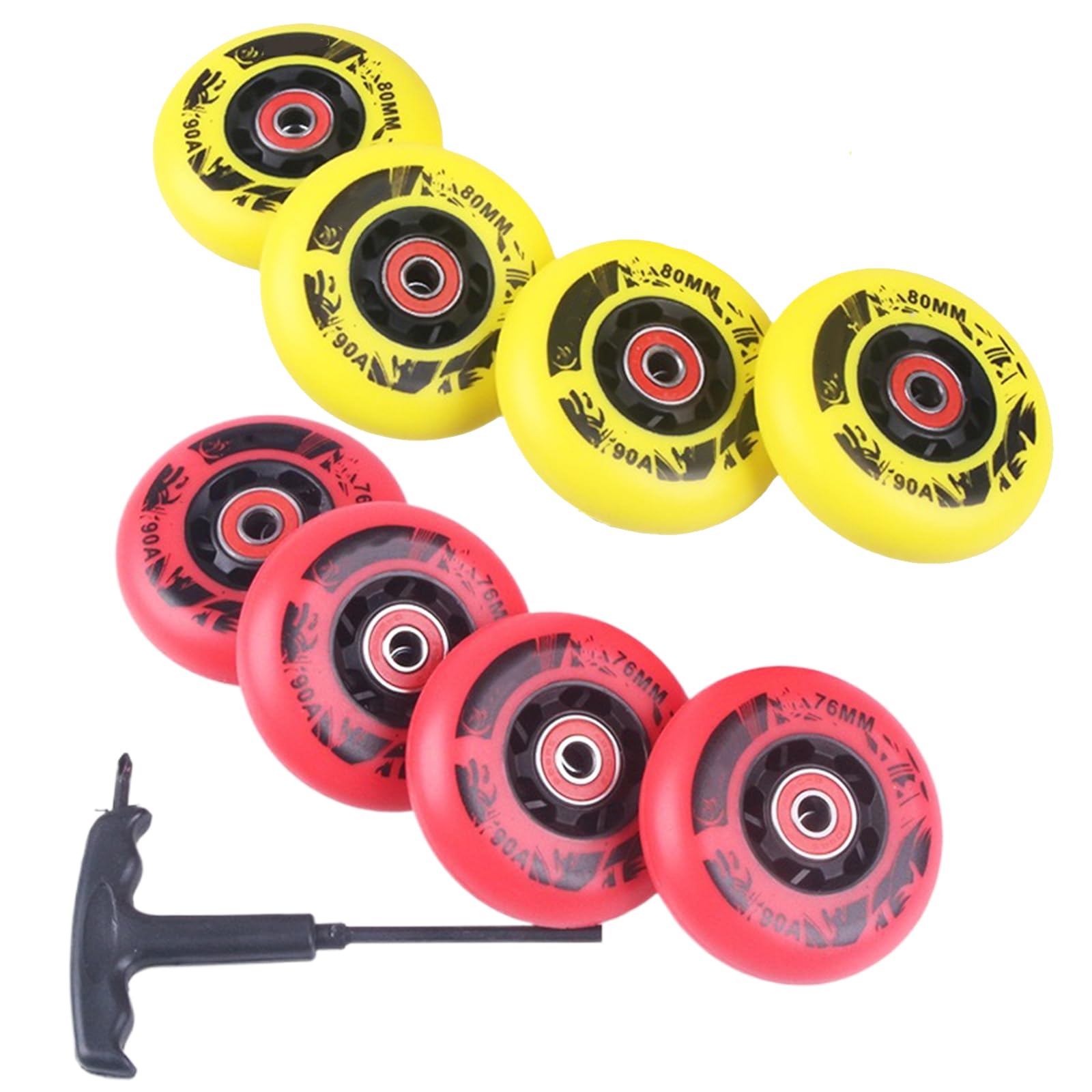 90a Inline-Skate-ersatzrollen Mit Abec-9-kugellagern, Rollschuhrollen Für Drinnen Und Draußen Yellow+Red 72mm