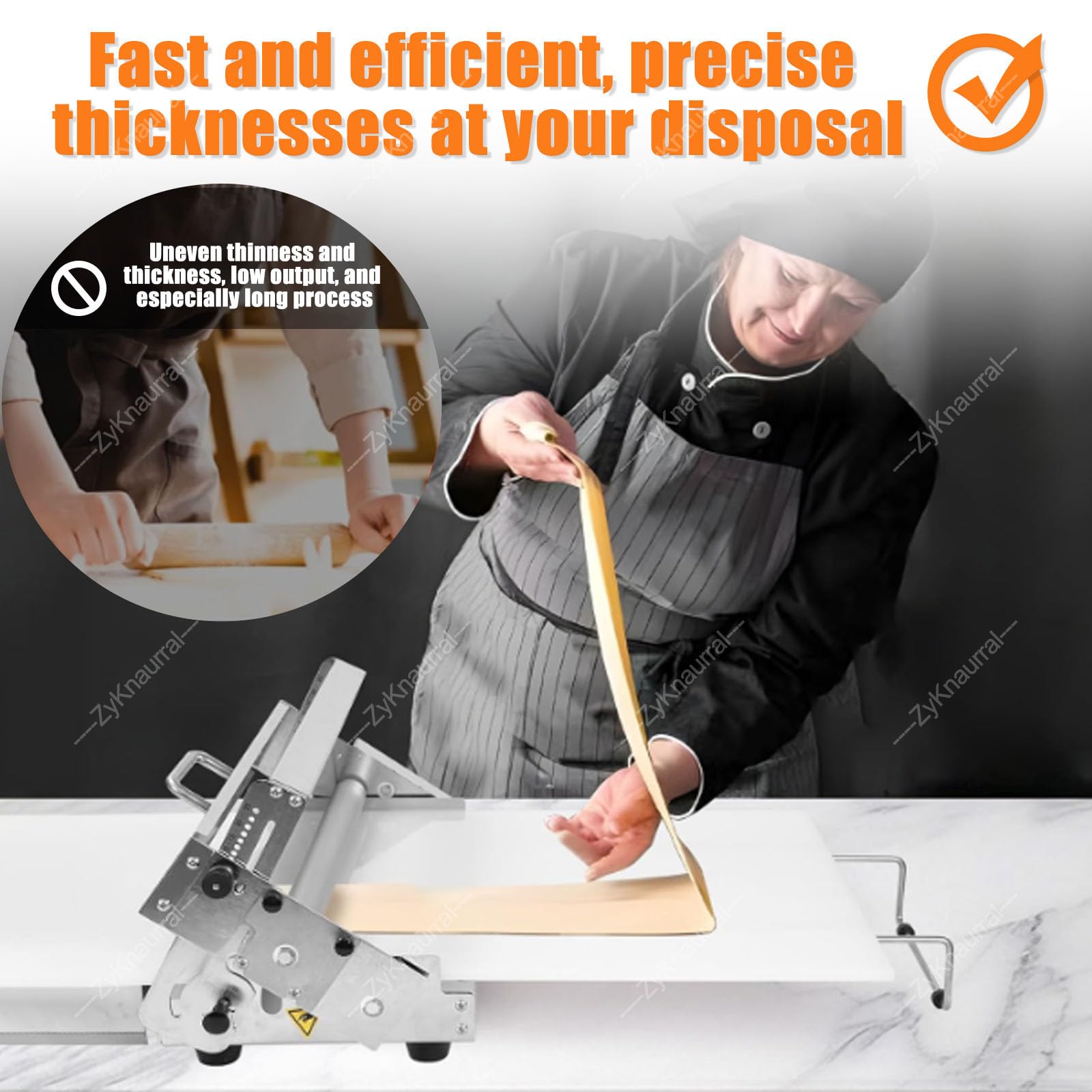 Sfogliatrice manuale professionale, macchina per pasta sfoglia, con spessori regolabili, per croissant, pizza e pasta, superficie antiaderente in PP,RS201