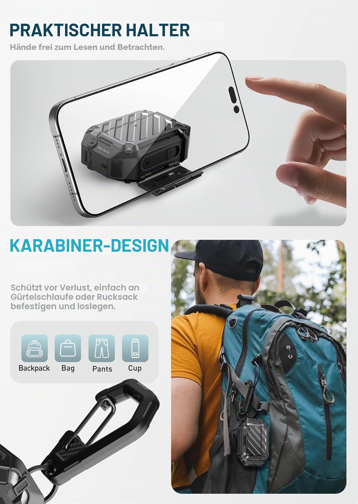SUPCASE für AirPods Pro 3 Hülle mit Schloss und Karabiner, [IP68 Wasserdicht] [Schutz in Militärqualität] [Unterstützt kabelloses Laden] Kratzfest Schutzhülle​​ Hardcase für AirPods Pro 3 (Schwarz)