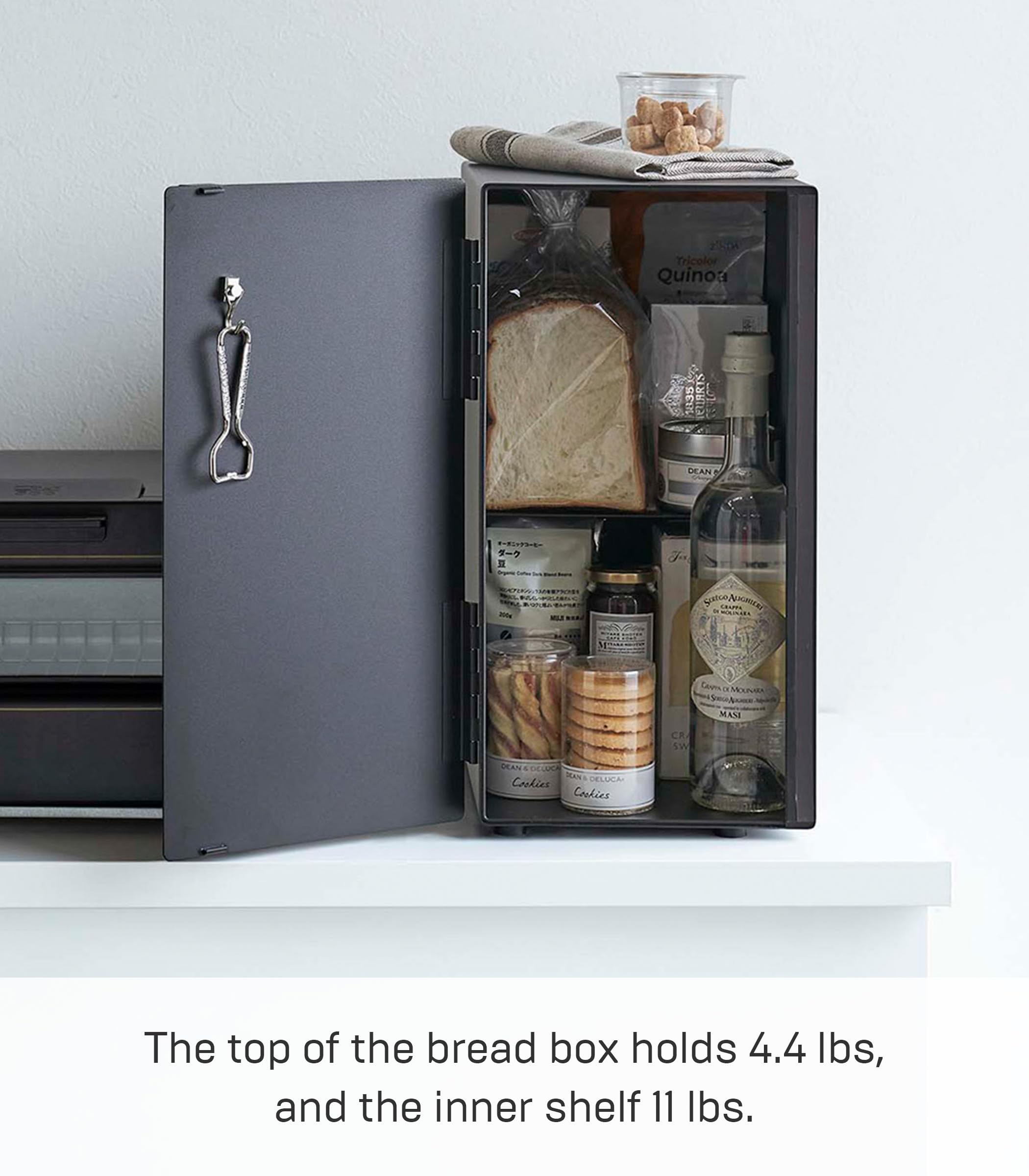 YAMAZAKI 5681 TOWER Bread Case Tall, black, Steel, 22 x 34.5 x 41 cm