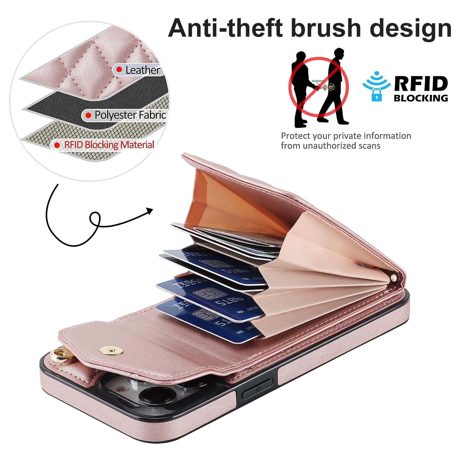 QLTYPRI Custodia a portafoglio per iPhone 15 Pro Max da 6,7 pollici, in pelle PU di alta qualità, bumper con porta carte, cavalletto nascosto, ad adsorbimento magnetico, custodia a portafoglio per