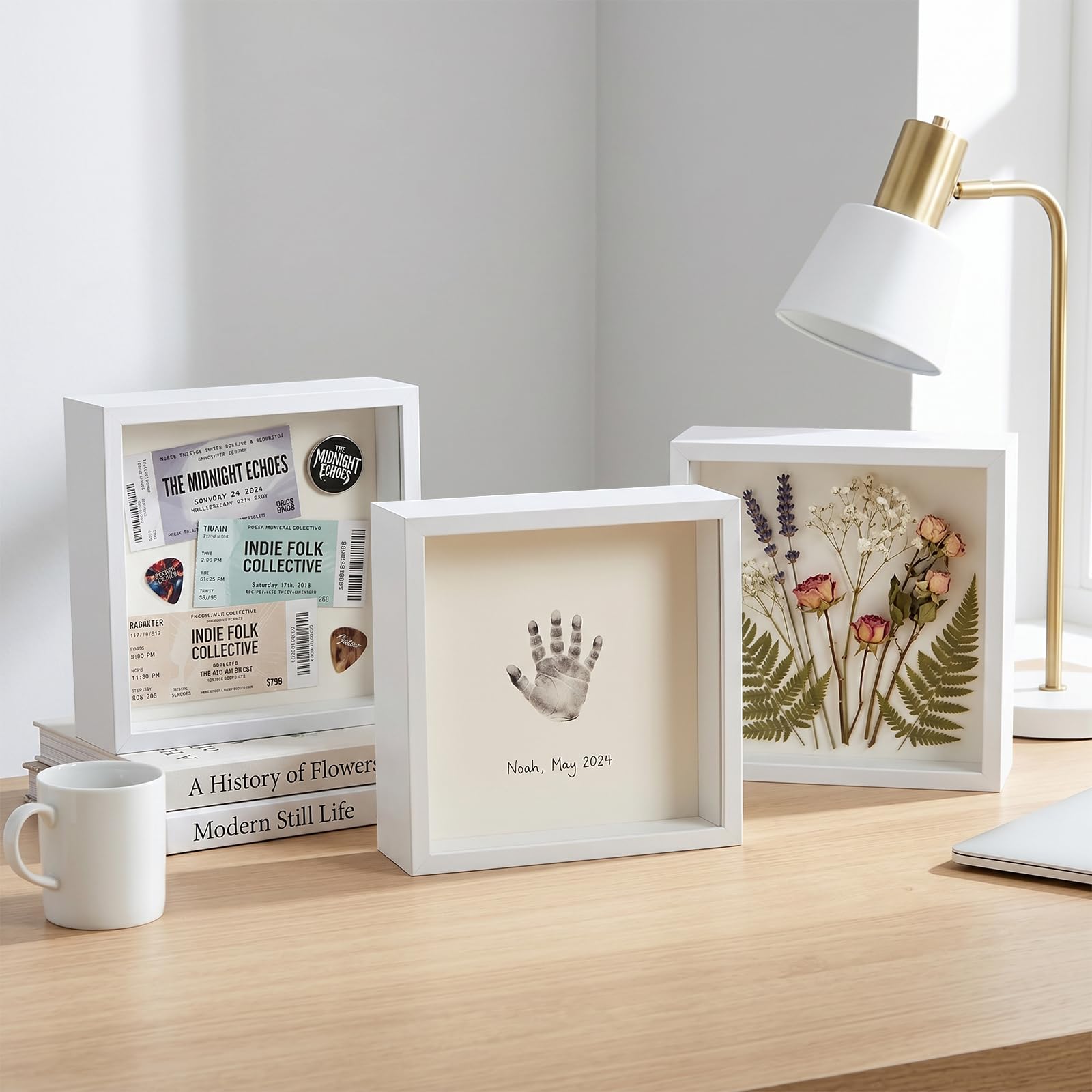WISYOK Biała ramka 3D do wypełnienia, głęboka, 5 cm, 22 x 22 cm, ramka na przedmioty 3D, głęboka ramka na ścianę i biurko, Shadow Box na zdjęcia, przedmioty, bukiet ślubny, dzieła sztuki DIY