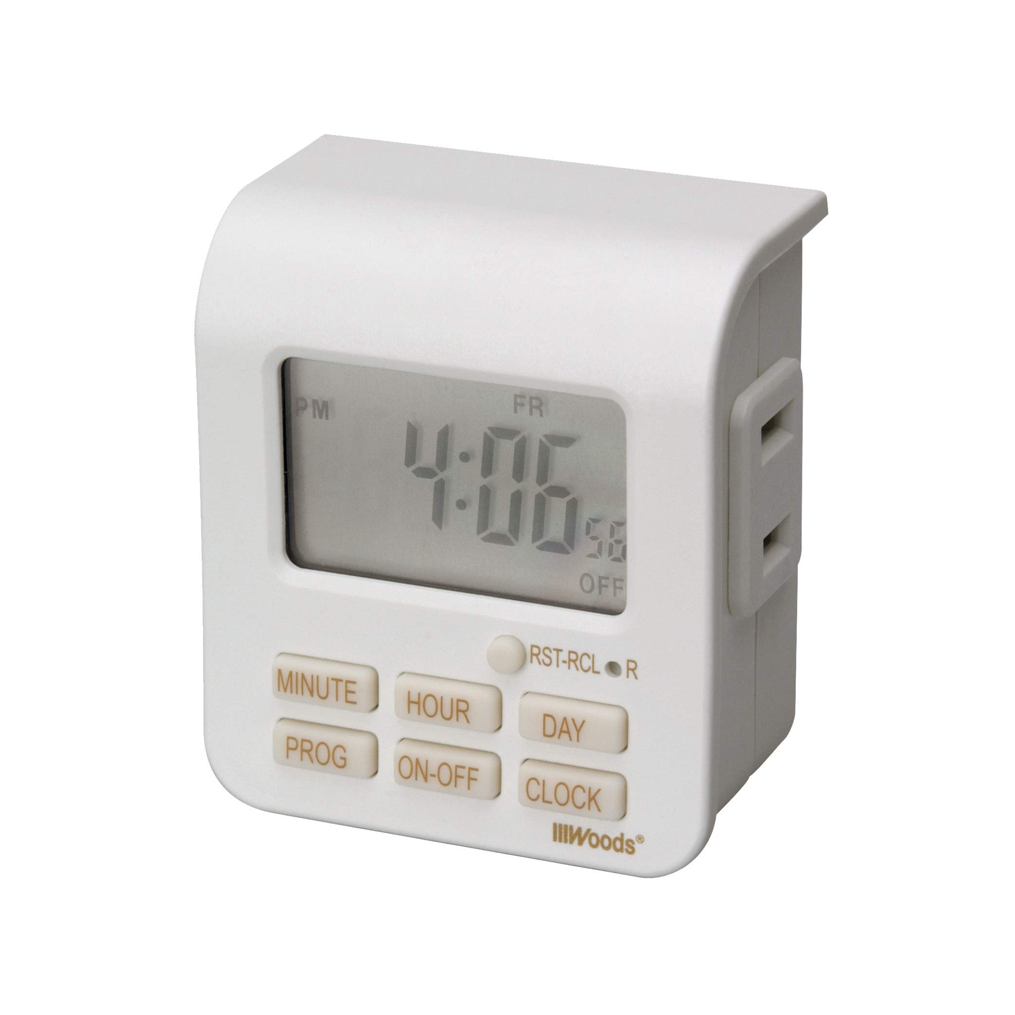 Woods 50008 Indoor 7-Day Digital Outlet Timer, Programmable (20 On/Off Settings), White