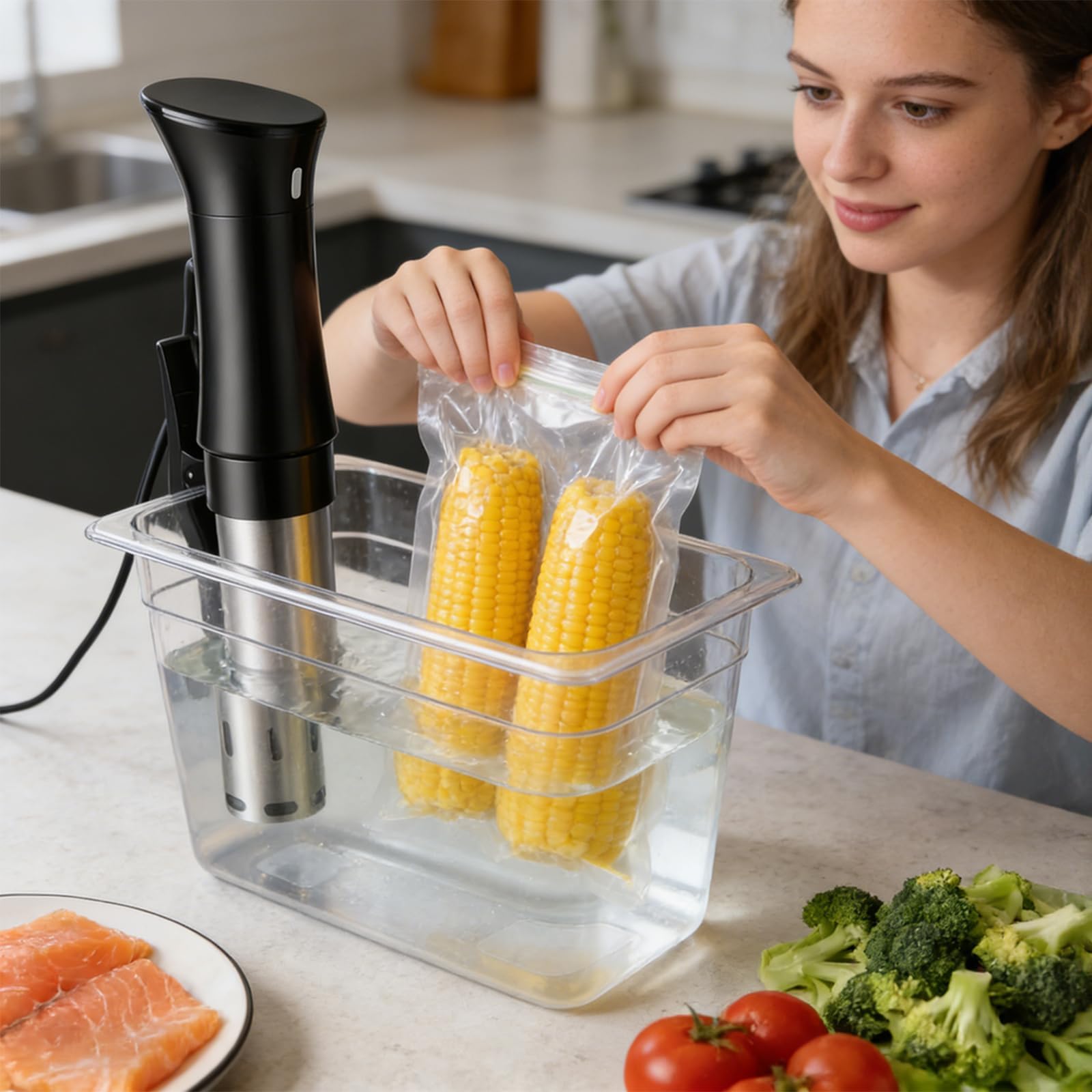 Recipiente pequeño para Sous Vide con tapa, tanque Sous Vide de 6 L para cocinar lentamente en casa y preparar comidas, sin BPA