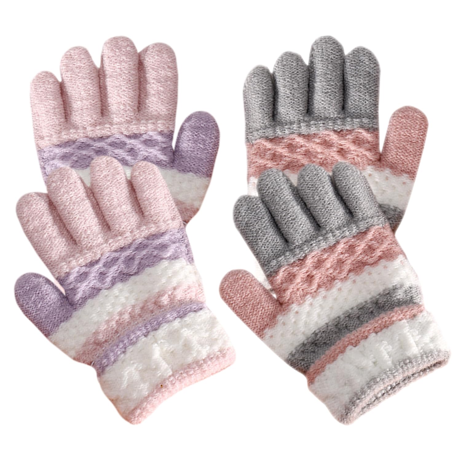 WUFGWBD 2 Pairs Of Children'S Knitted Gloves, Winter Warm Gloves, Colorful Five-Finger Gloves, Thickened Woolen Gloves, Outdoor Cold-Proof Gloves