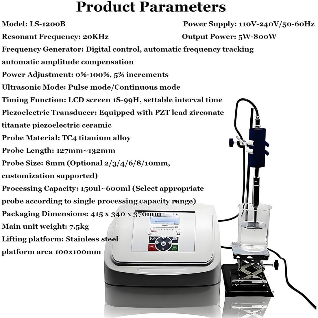 Ultraschall-Homogenisator, 800 W, Sonicator-Prozessor mit einstellbarer Höhe, 20 kHz Frequenz, geeignet für Laborständer/Handgebrauch, inklusive Halterung und 6-mm-Sonde