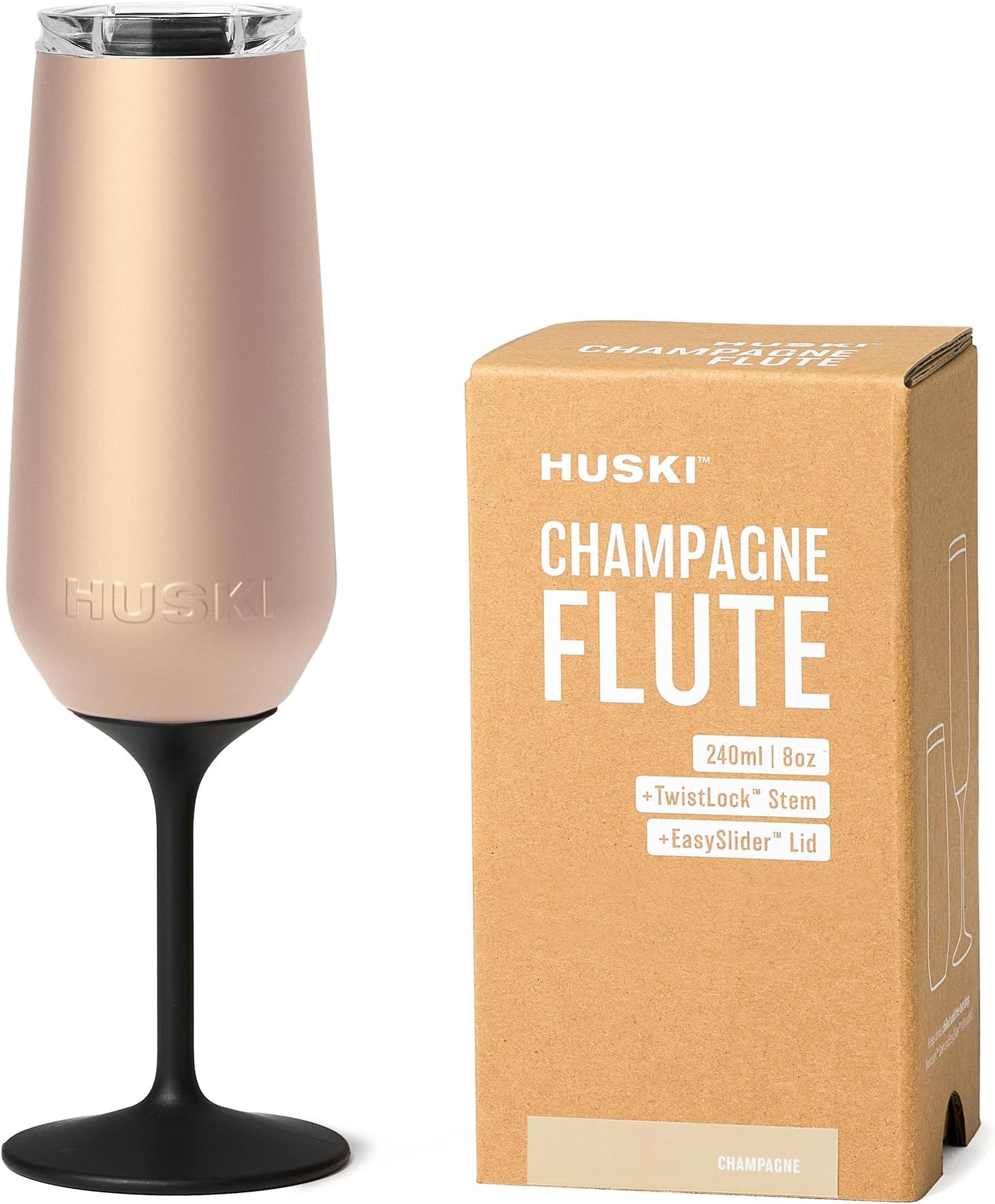 Champagne Flute | NEW | Premium Stainless Steel Champagne Flute with Lid | Go Stemmed or Stemless with Detachable Stem | Insulated Triple Tumbler | 8 oz Capacity (Champagne)
