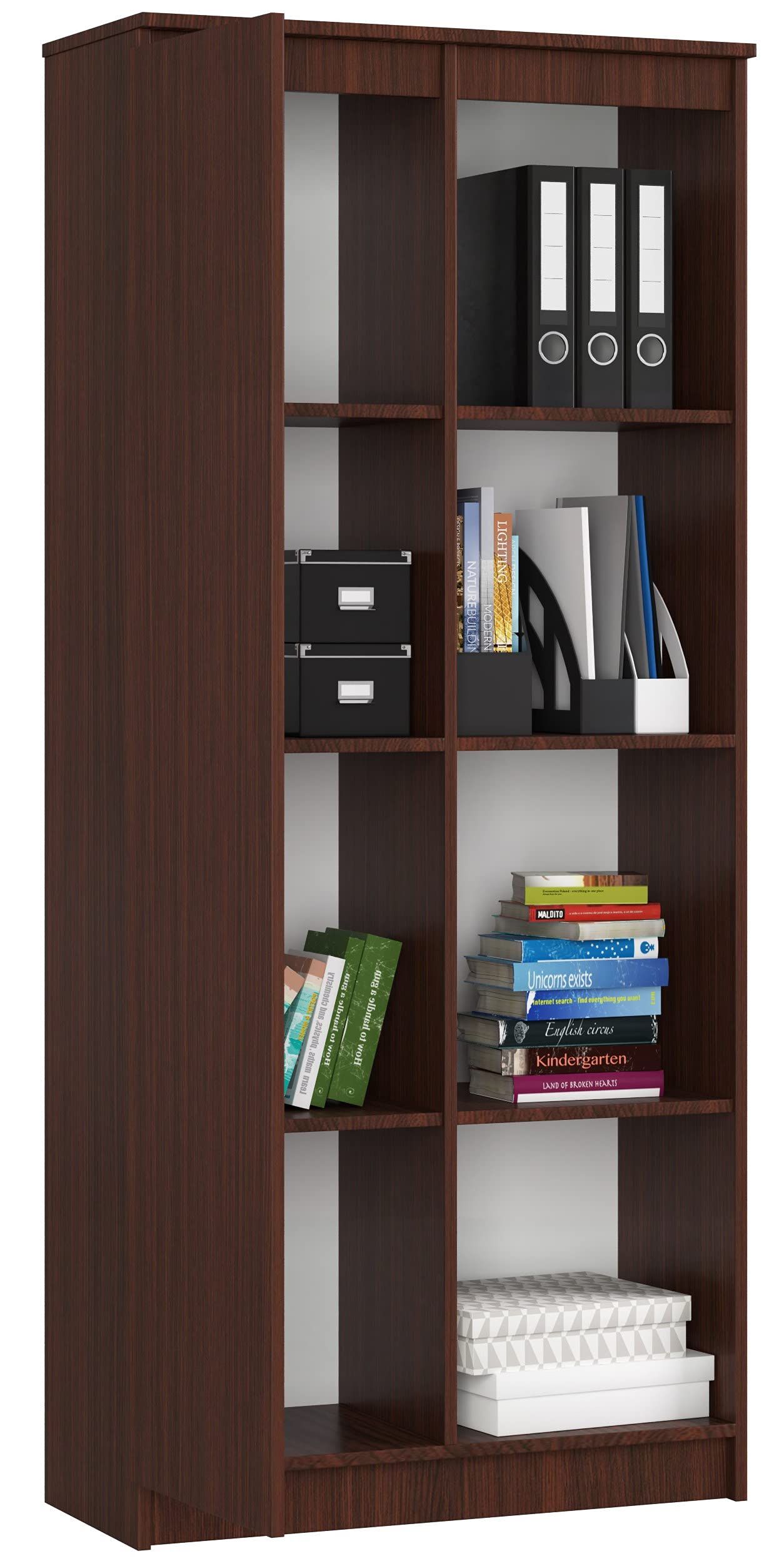 AKORD | Libreria per ufficio CLP 80cm | 4 Ripiani esterni 1 Anta | Scaffale Soggiorno | Porta Libri | Mobile Moderna con Ripiani | Salvaspazio | Librerie da Terra | Wengé
