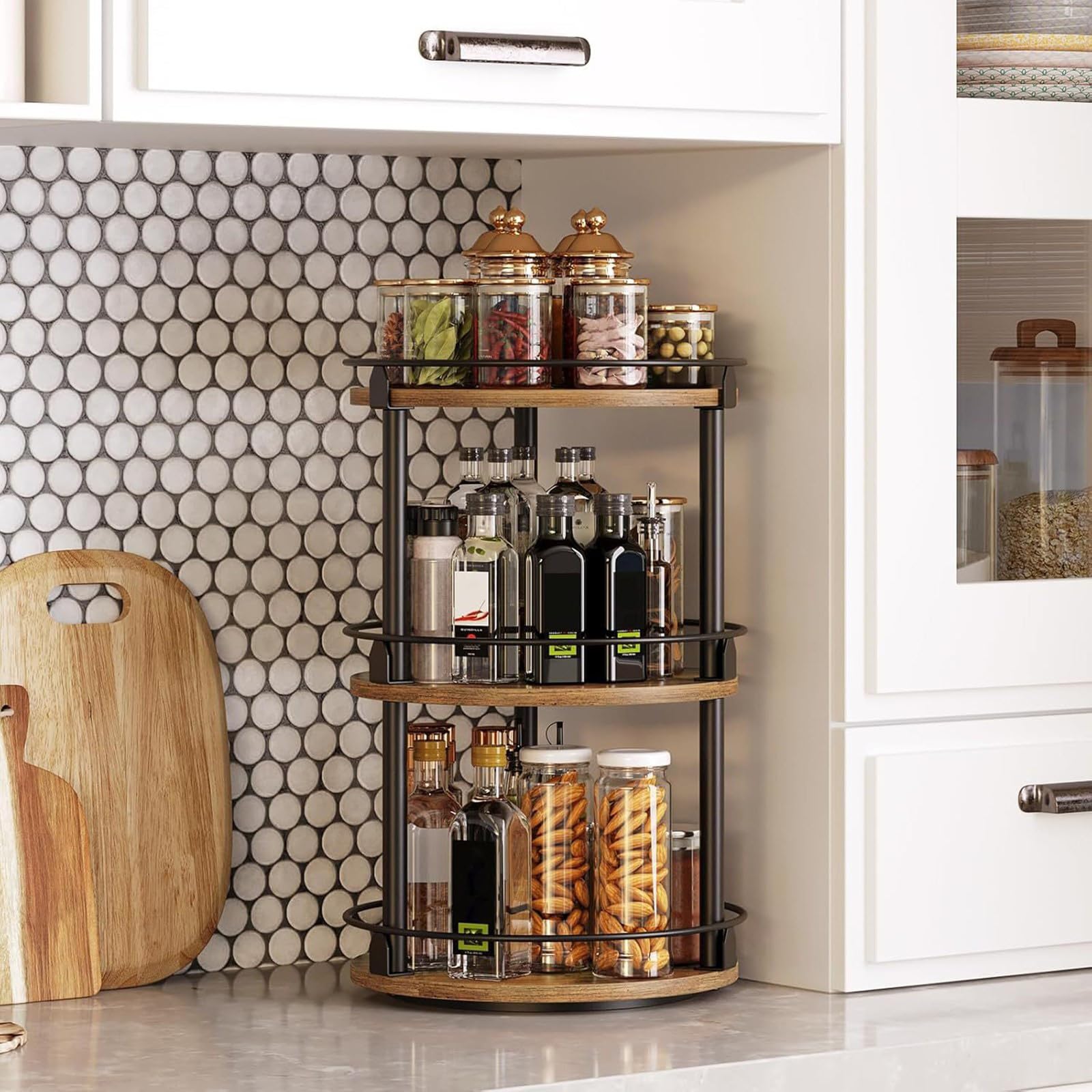 Organizador de madera Lazy Susans de cocina, tocadiscos para armario, mesa o despensa, organizador giratorio de especias