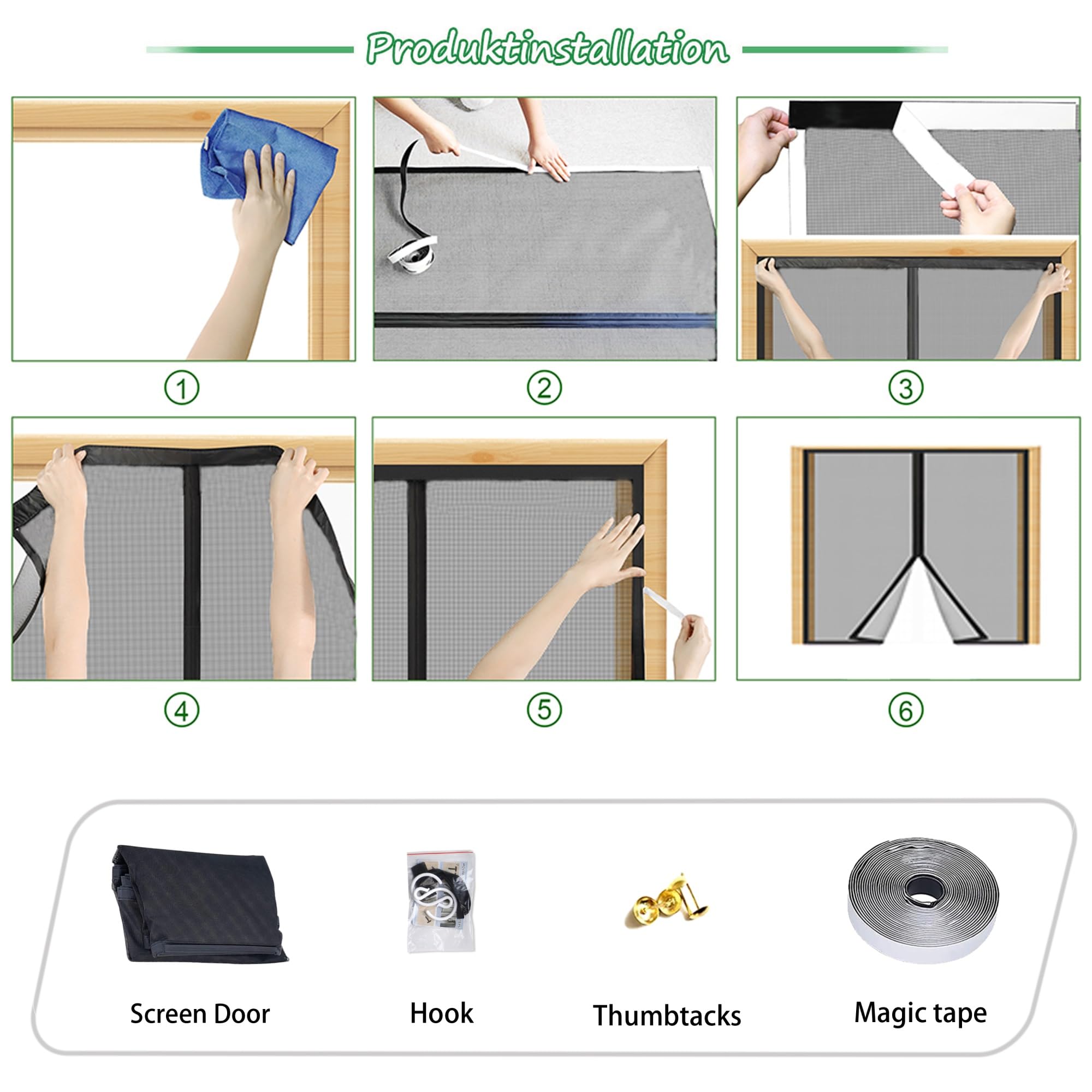 Mosquitera Ventana 225x265cm Malla Pantalla de puerta con ganchos adhesivos Cintas y cremallera para dormitorio Sala de estar Cocina Balcón Innovador, Negro