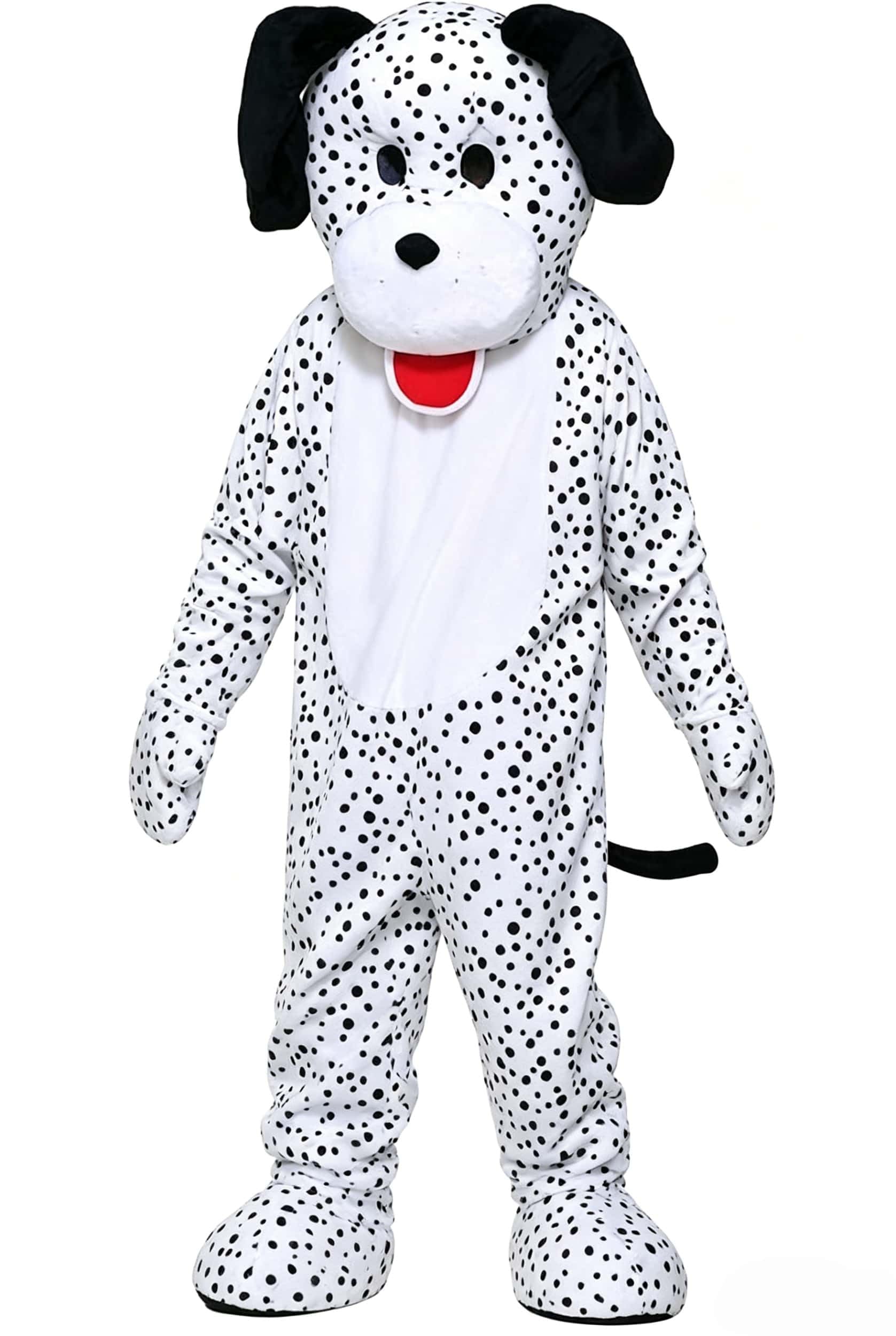 Costume da dalmata in peluche maculato bianco e nero per cuccioli, vestito per adulti