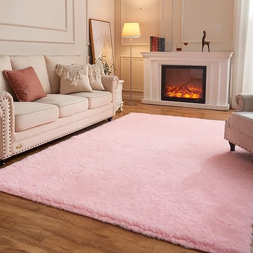 Arbosofe Alfombras de área para sala de estar, dormitorio, 5 x 7 pies, color rosa, esponjoso, peludo, alfombra pequeña, alfombra de felpa suave,