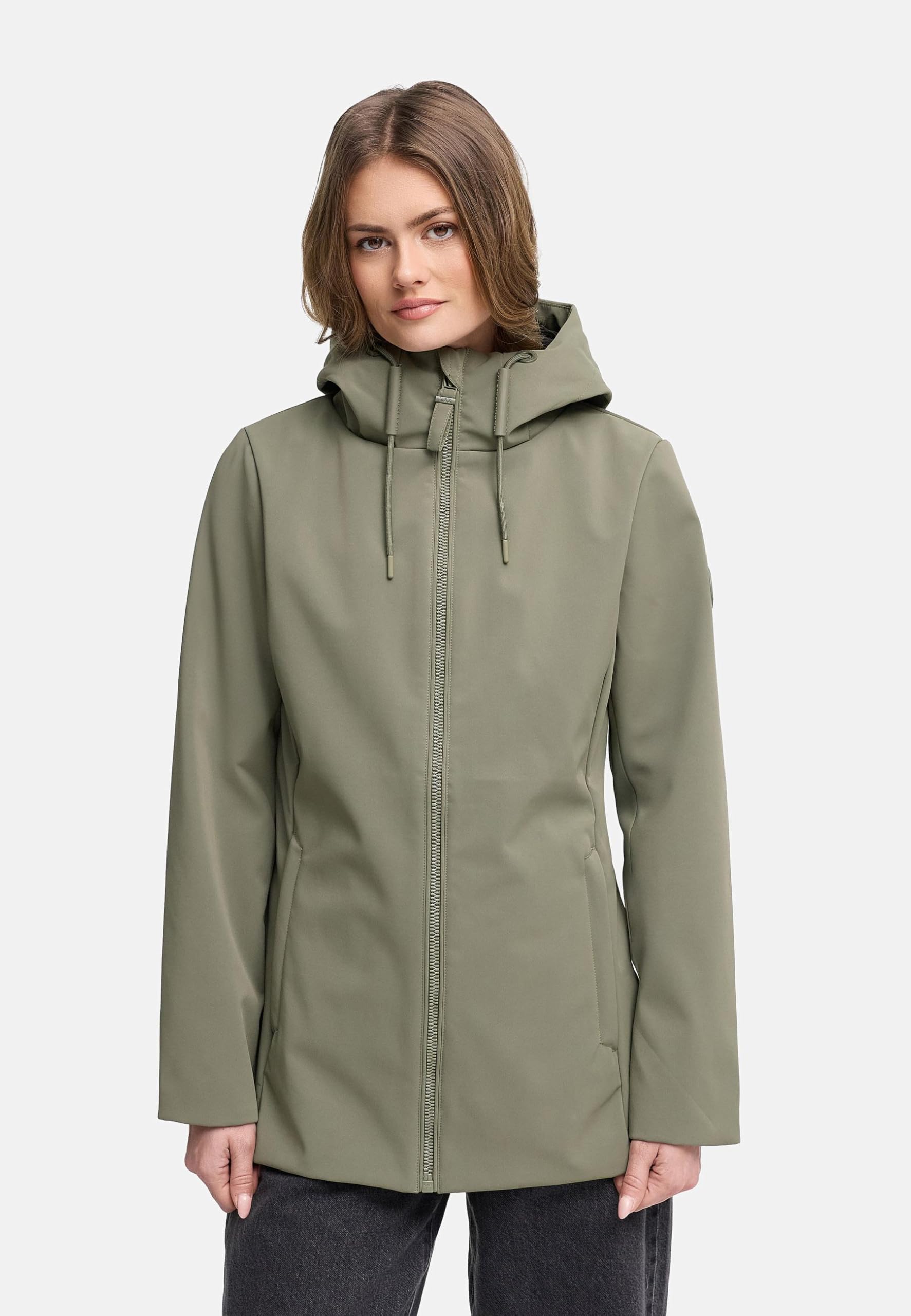 MARIKOO Damska kurtka przejściowa Soft Feel z podszewką polarową, wiatroszczelna i wodoodporna kurtka funkcyjna z kapturem, Minaa 16 XS-3XL