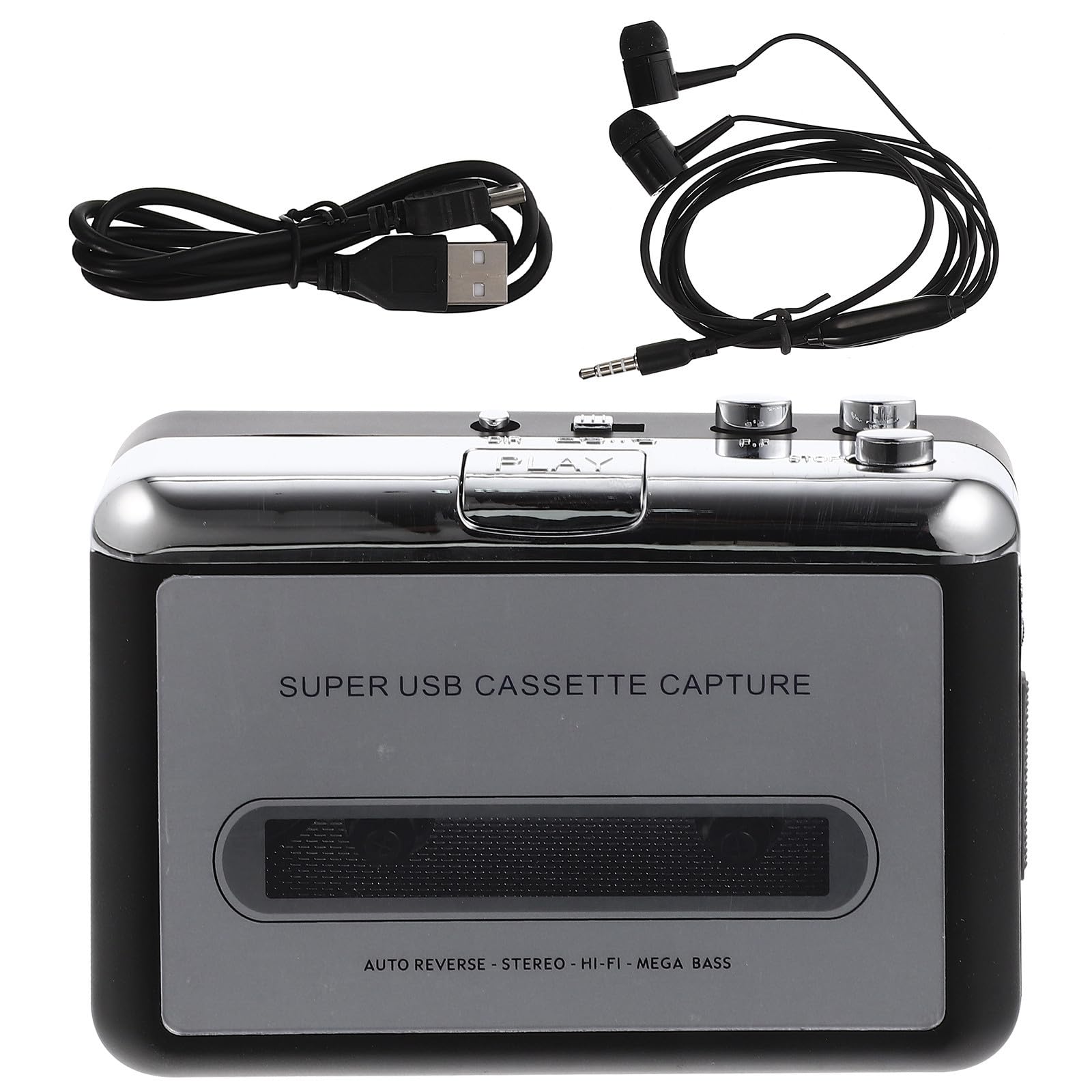 Convertitore Cassette USB Portatile Argento Design Compatto in Metallo e Plastica, Software per Conversione Cassette in Mp3 per Ascolto e Digitalizzazione Audio