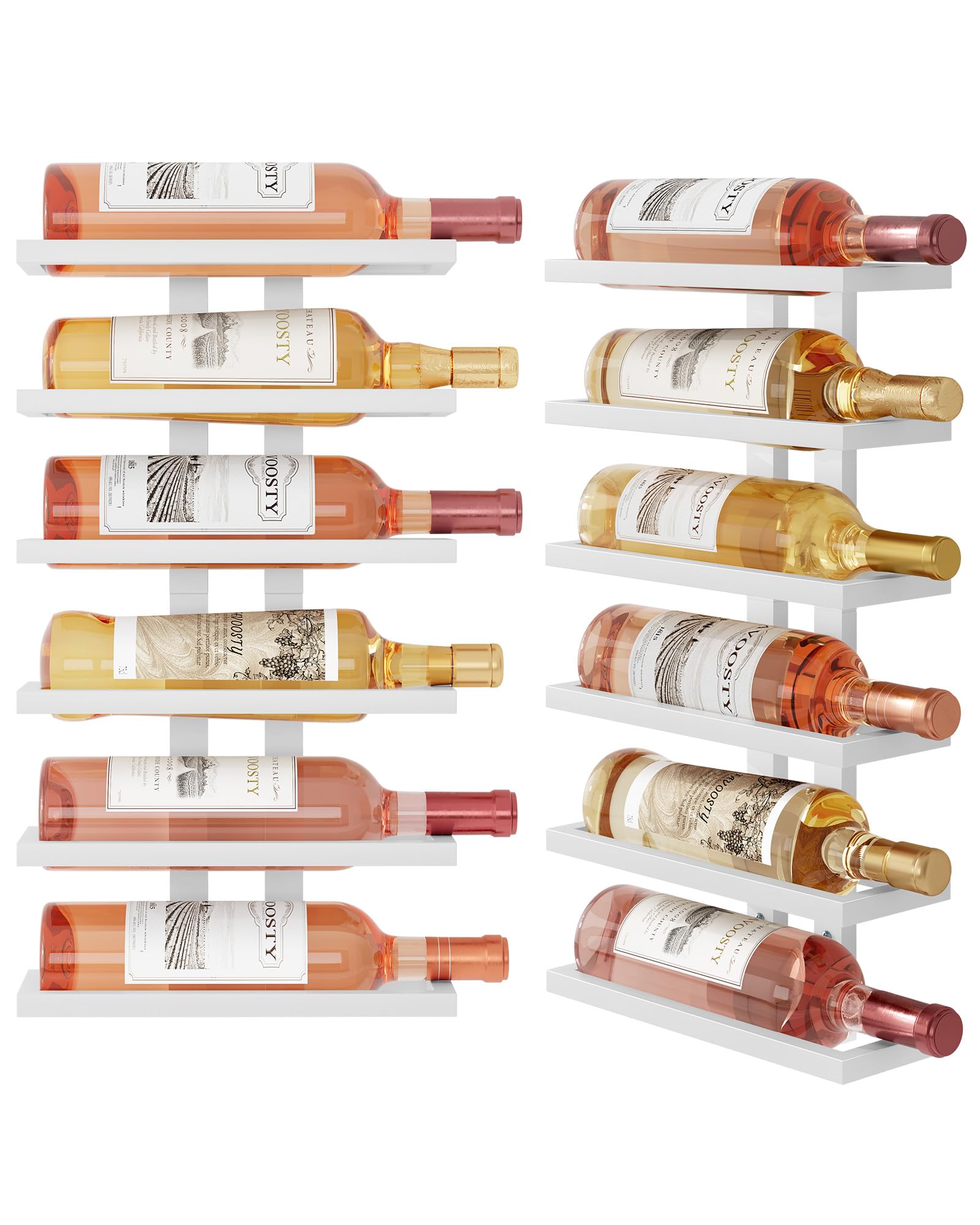 Favoosty Wine Rack Wall Mounted, 6 Tier Metal Wine Display Rack, Wine Rack Storage Holder Display Rack for Kitchen, Dining Room, Bar, Wine Cellar