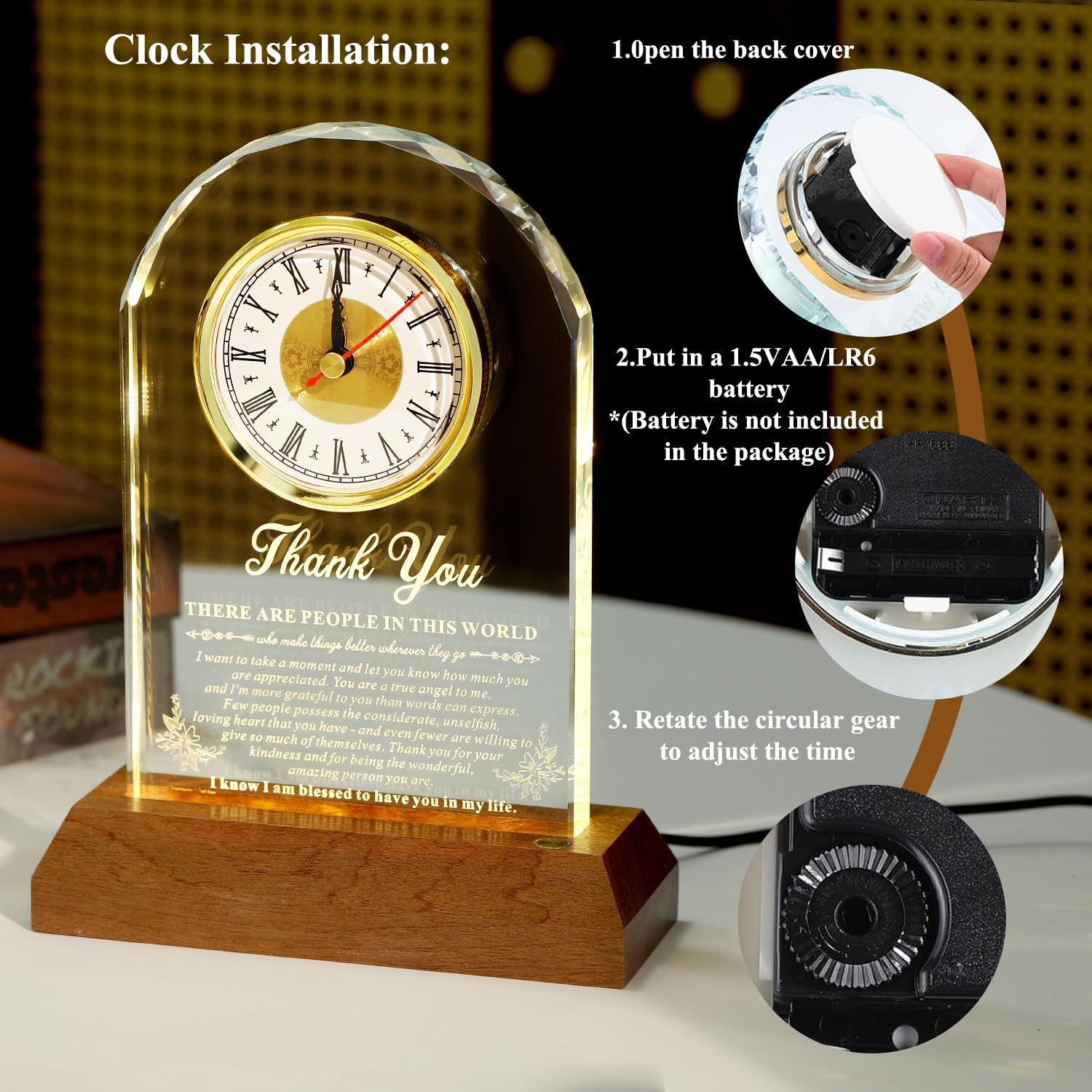 Thank You Gifts for Men Women -LED Crystal Clock with Laser Engraving 9x6.7,Appreciation Gift for Friends Teacher Hostess Nurse,Thanksgiving Gratitude Gifts for Boss Employee Coworkers - Image 5