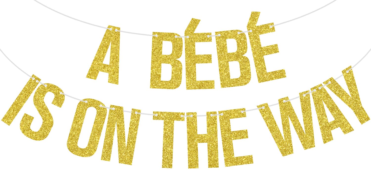 Gold Glitter A Bebe is on The Way Banner, Welcome Baby/Oh Baby, Funny Baby Shower Gender Reveal Party Decorations Supplies
