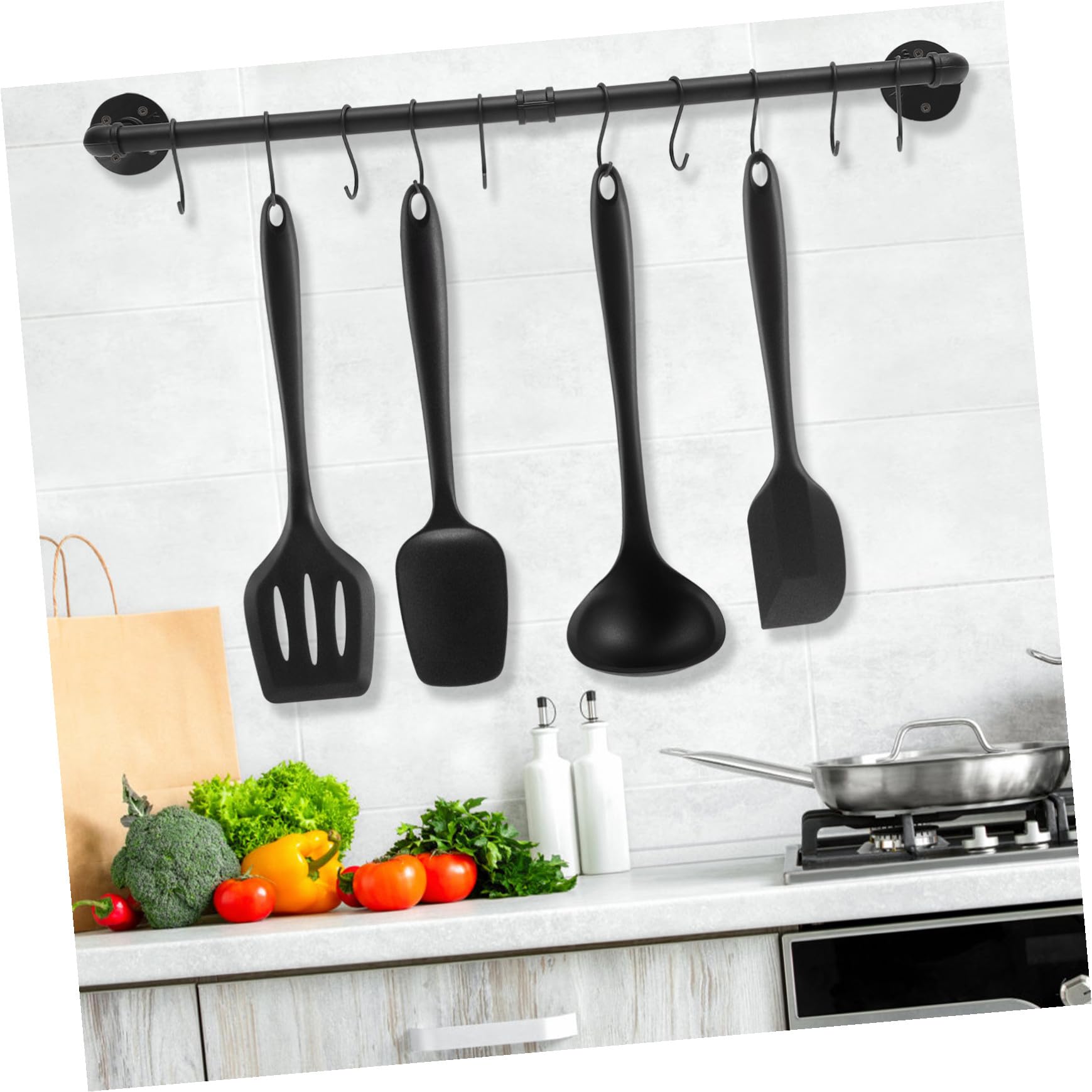 Cabilock 1ensemble Support Murale De Cuisine Industrial Avec Crochets Pour Casseroles Et Poêles Organisateur De Pots Et Ustensiles De Cuisine Rail Pratique Et Économiseur Espace