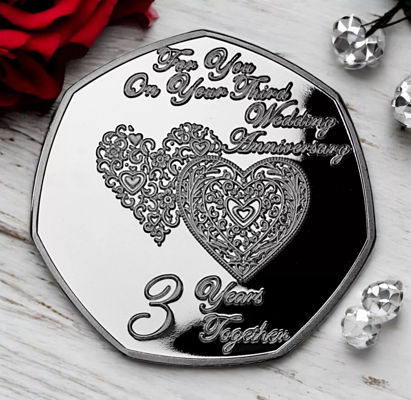 The Commemorative Coin Company Silver On Your 3Rd Wedding Anniversary Commemorative. 3 Years Together Couple/Husband/Wife Gift/Present Love/Token