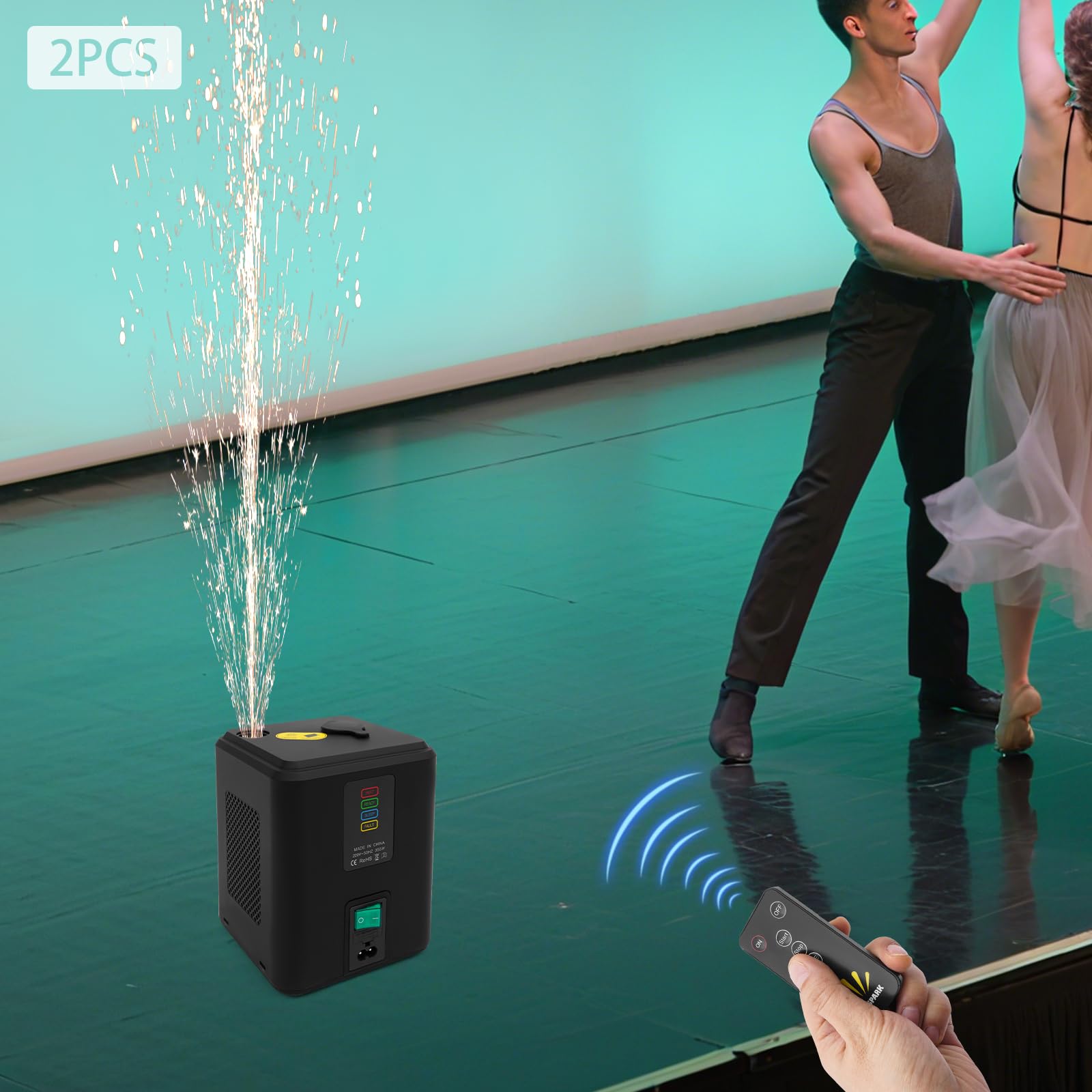 Macchina elettronica pirotecnica da 350 W, mini macchina per scintille a freddo, portatile, con telecomando, effetto palcoscenico verticale, per feste DJ, eventi sportivi