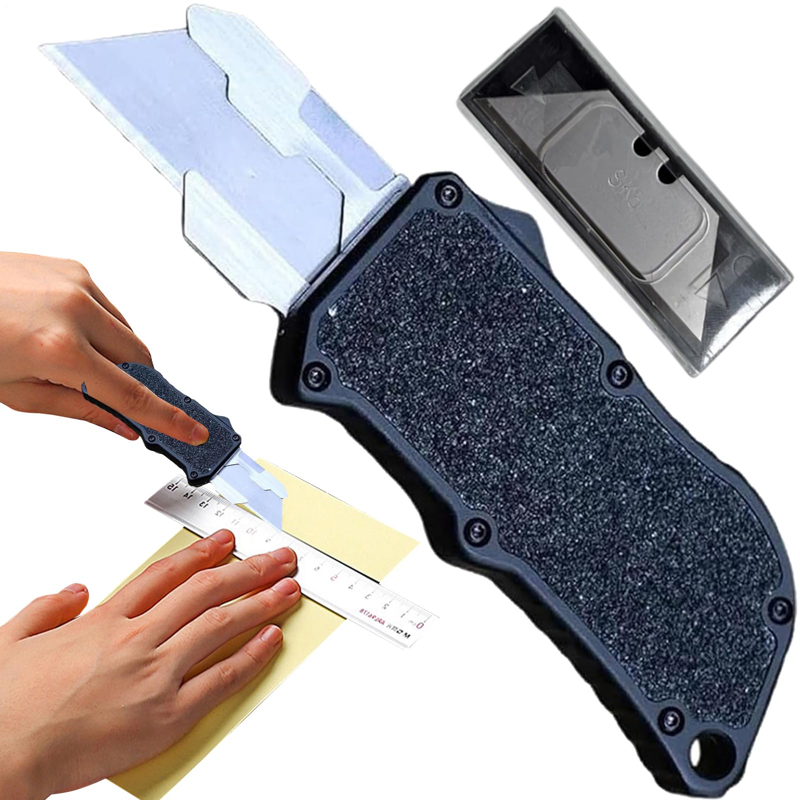 Utility Cutter Tool, Utility Cutter para artistas, cortador de boxeo retráctil ergonómico | Suministros de corte de manualidades, artículos de papelería multiusos para alfombras, falda de hojas