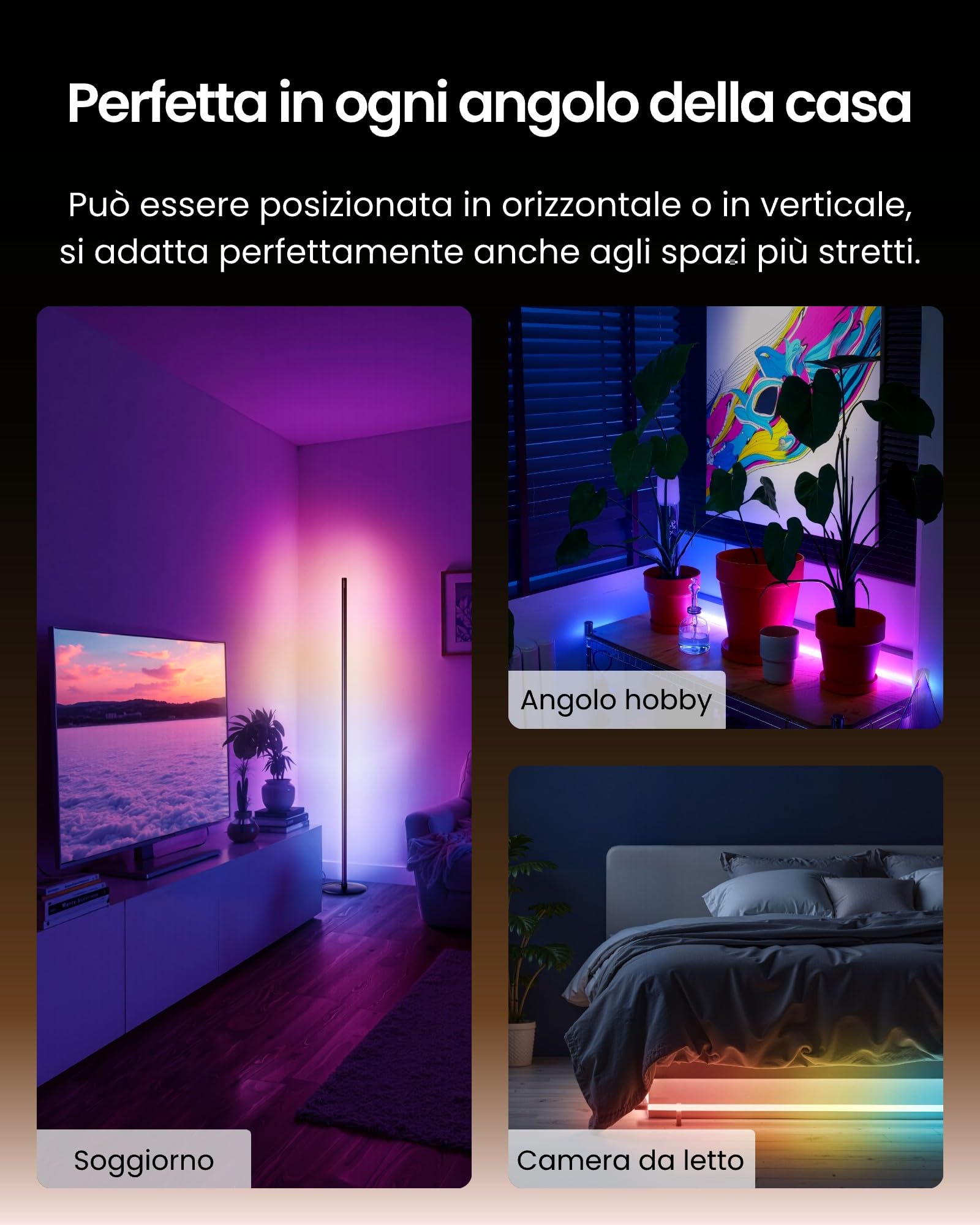 SwitchBot Matter RGBICWW Lampada da Terra, Luce Calda/Fredda, Piantana Lampada da Terra LED funziona con Apple Home, Alexa, Google Home, 16 Mln Colori, Sincronizzazione Musicale, Modalità Scen