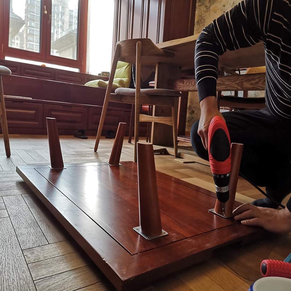 CHEWYNP 4 Piezas de Patas de Muebles, Patas de sofá, reemplazo de Patas de Silla de Color Nogal de Mediados de Siglo de Madera con Placas de Montaje de Patas y Protectores de Fieltro para