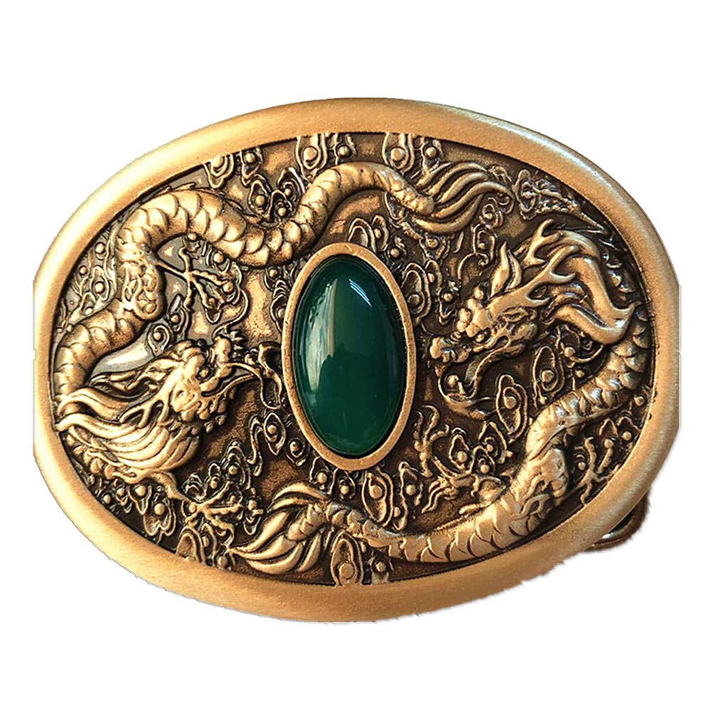 UnknownPure Copper Brass Mens Belt Buckle for Belt Accessories Dragon Jade Western Cowboy Vintage Custom Buckle