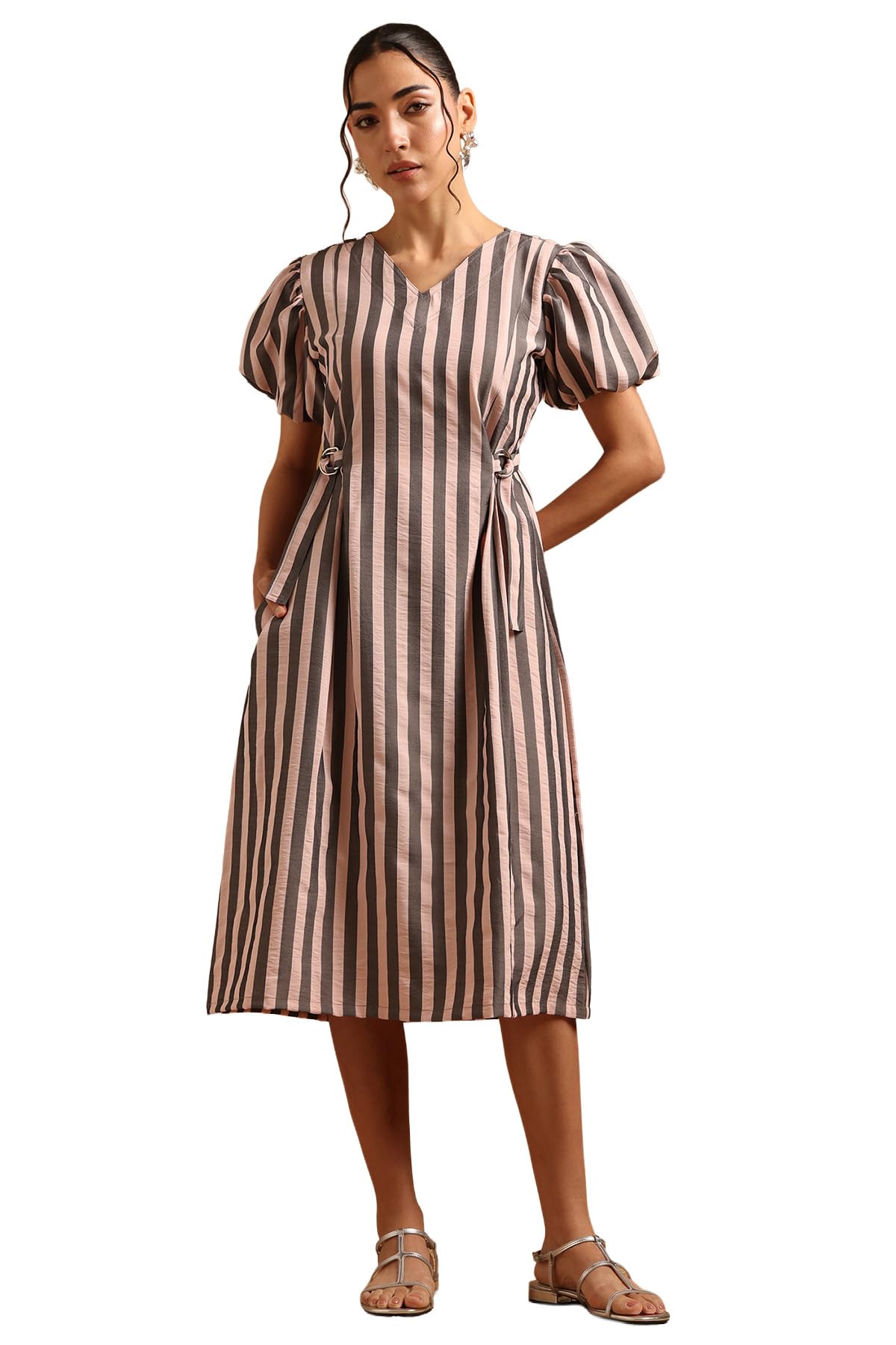 Womens Viscose Blend Striped A-Line Dress-image-4