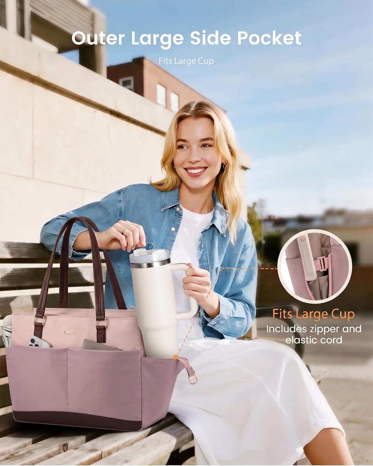 LOVEVOOK Laptop Tote Bag for Women with 40oz Large Cup Holder image 2