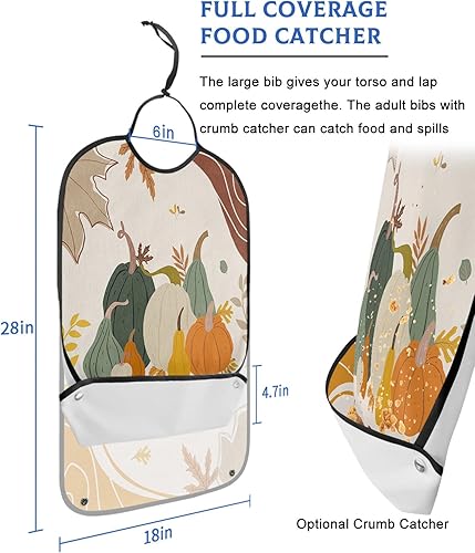 Miniatura 2 de QueenKer Adult Bibs for Eating, Thanksgiving Happy Fall Y'all Boho Style Pumpkin Waterproof Clothing Protector Washable Adult Bib with Crumb Catcher