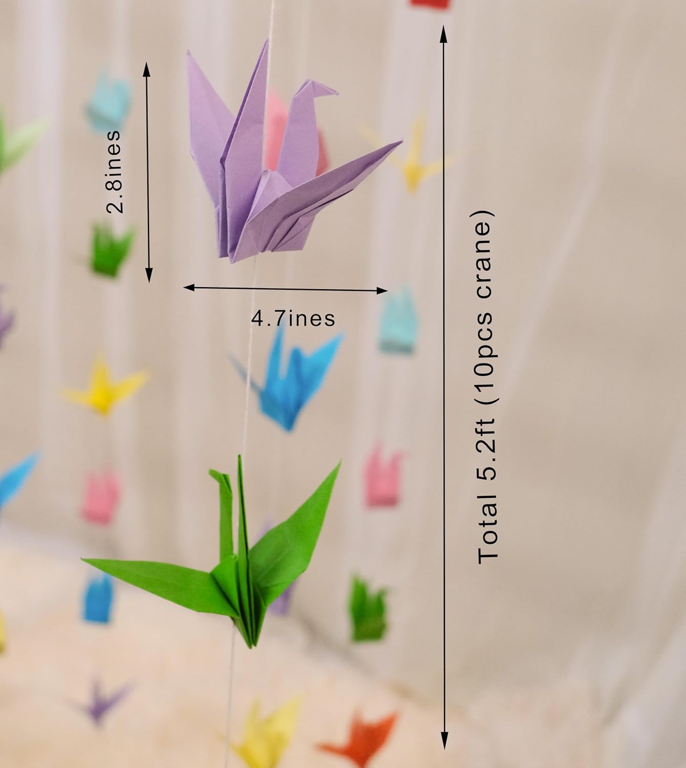 Colorful Paper Crane Hanging Garlands, Rainbow Handmade Origami Birds Streamers(5.2ftx3strings), Bridal Shower, Baby Shower,Ceiling Decor, Birthday Party Supplies