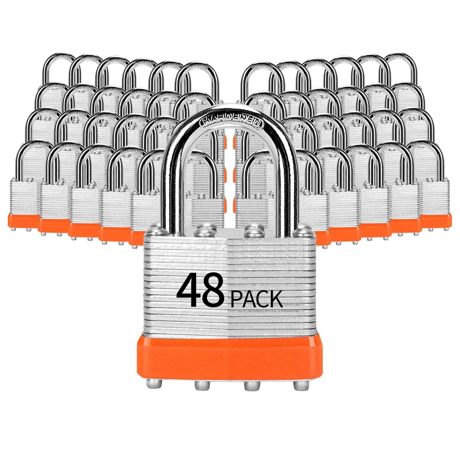 HZSY Padlocks Keyed Alike, Pack of 48, Laminated Steel Keyed Lock (1-9/16", 40mm), Padlocks with Same Key, Normal Shackle, for Toolbox, Locker & StorageUnit or More