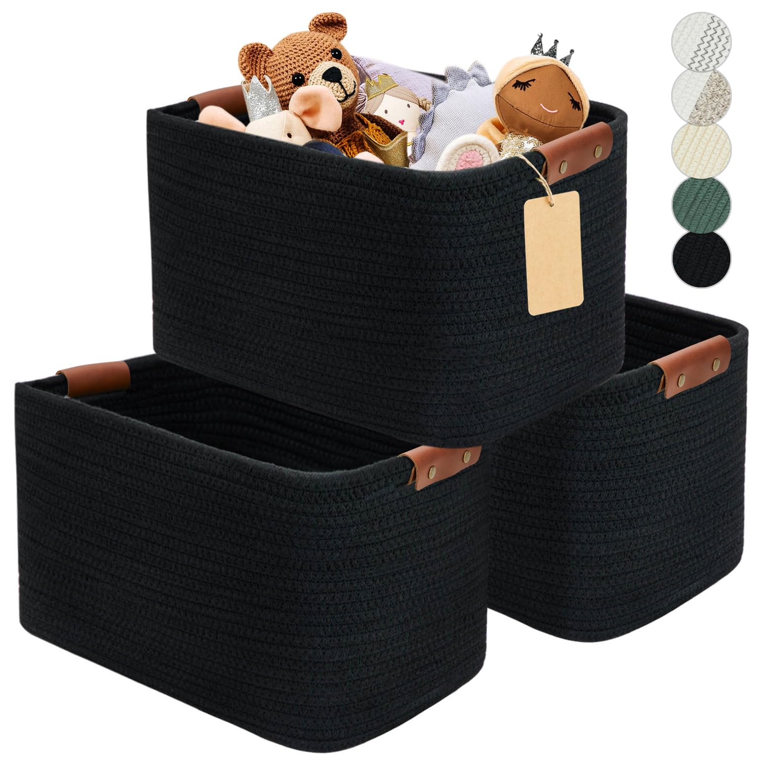 Storage Baskets for Shelves, Cotton Rope Woven Basket With Handles for