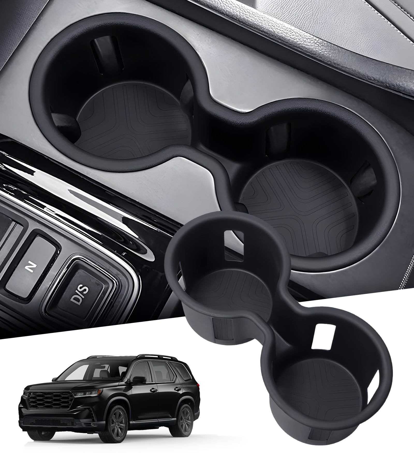 Center Console Cup Holder Inserts for Honda Pilot 2023-2026 &amp; Passport/Ridgeline 2024-2026, Interior Accessories TPE Car Cup Holder Cover for 23-26 Pilot &amp; 24-26 Passport/Ridgeline, Black