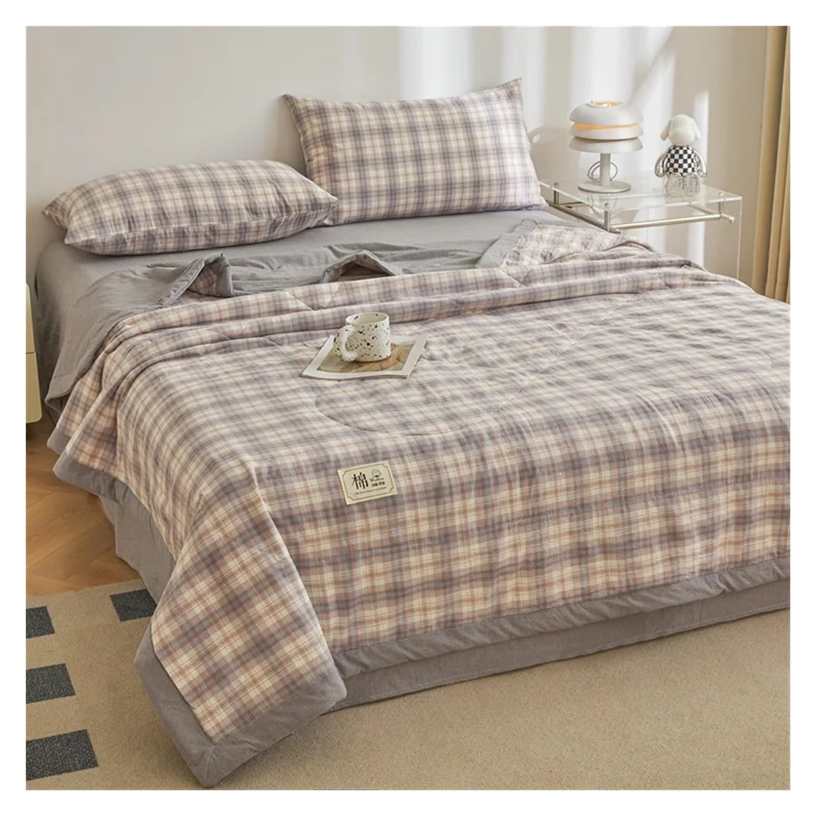 IUVYTA Summer Duvet Cotton Summer Quilt Lightweight Breathable Bedding Minimalist Plaid Thin Comforter Air Conditioning(15,150x200cm(59x79inch))