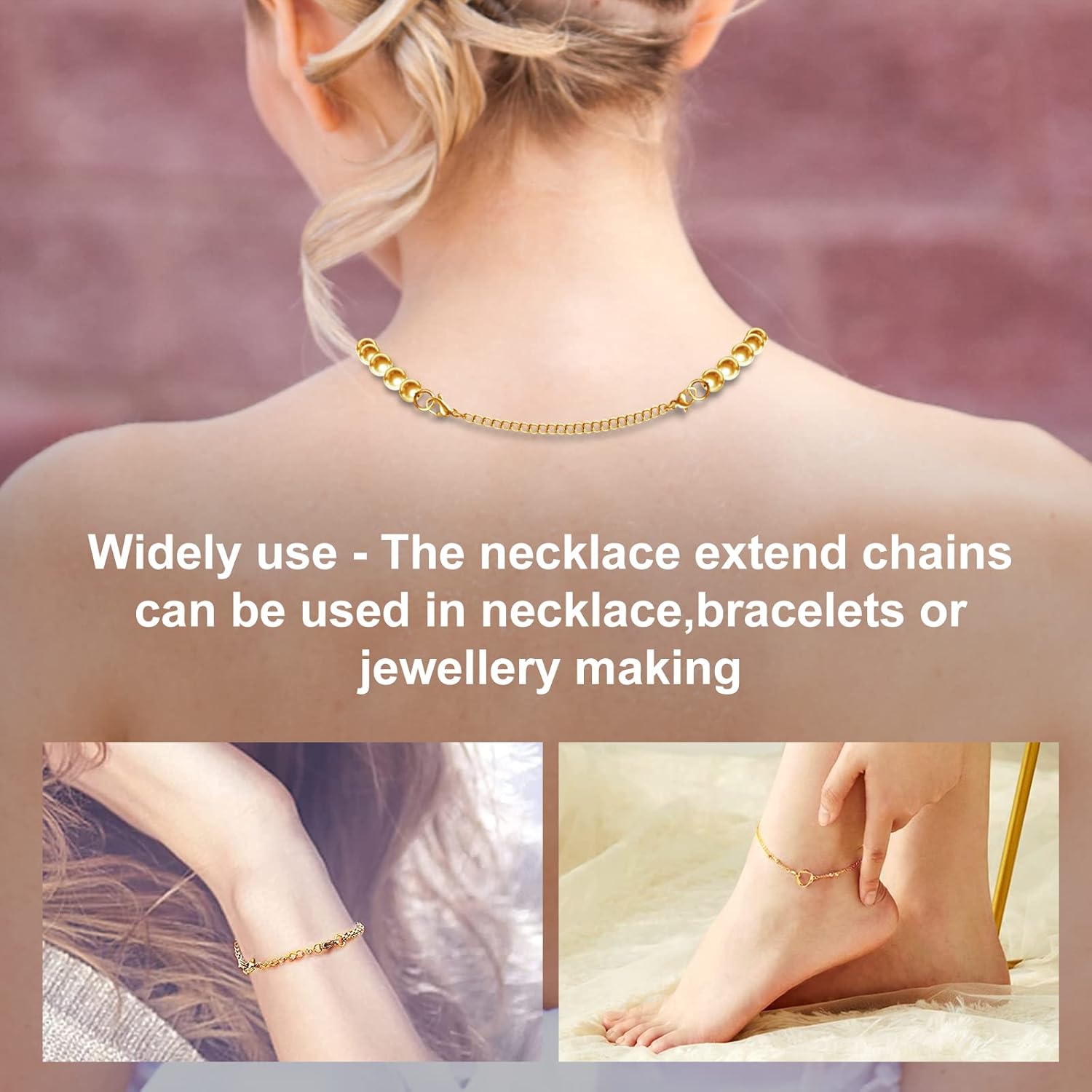 Necklace Extenders, 10Pcs Stainless Steel Gold Necklace Bracelet Anklet Extension Chains with Lobster Clasps and Closures for Jewelry Making - Image 5