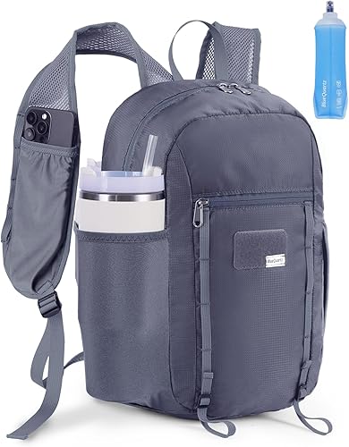 Blue Quartz Mochila de senderismo, resistente al agua, ligera, plegable, para viajes, camping, al aire libre, Gris, Mochila de senderismo con frasco