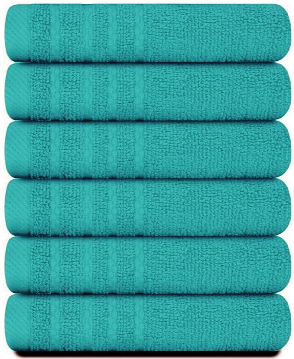 Pack of 6, 12, 24, 48, 100 Face Cloth (30x30cm) 100% Egyptian Cotton Soft Flannels Quick Dry High Absorbent Washcloth Set Golf Spa Gym, Hand Wash Towels 500-GSM (6, Teal/Turquoise) โ image 1