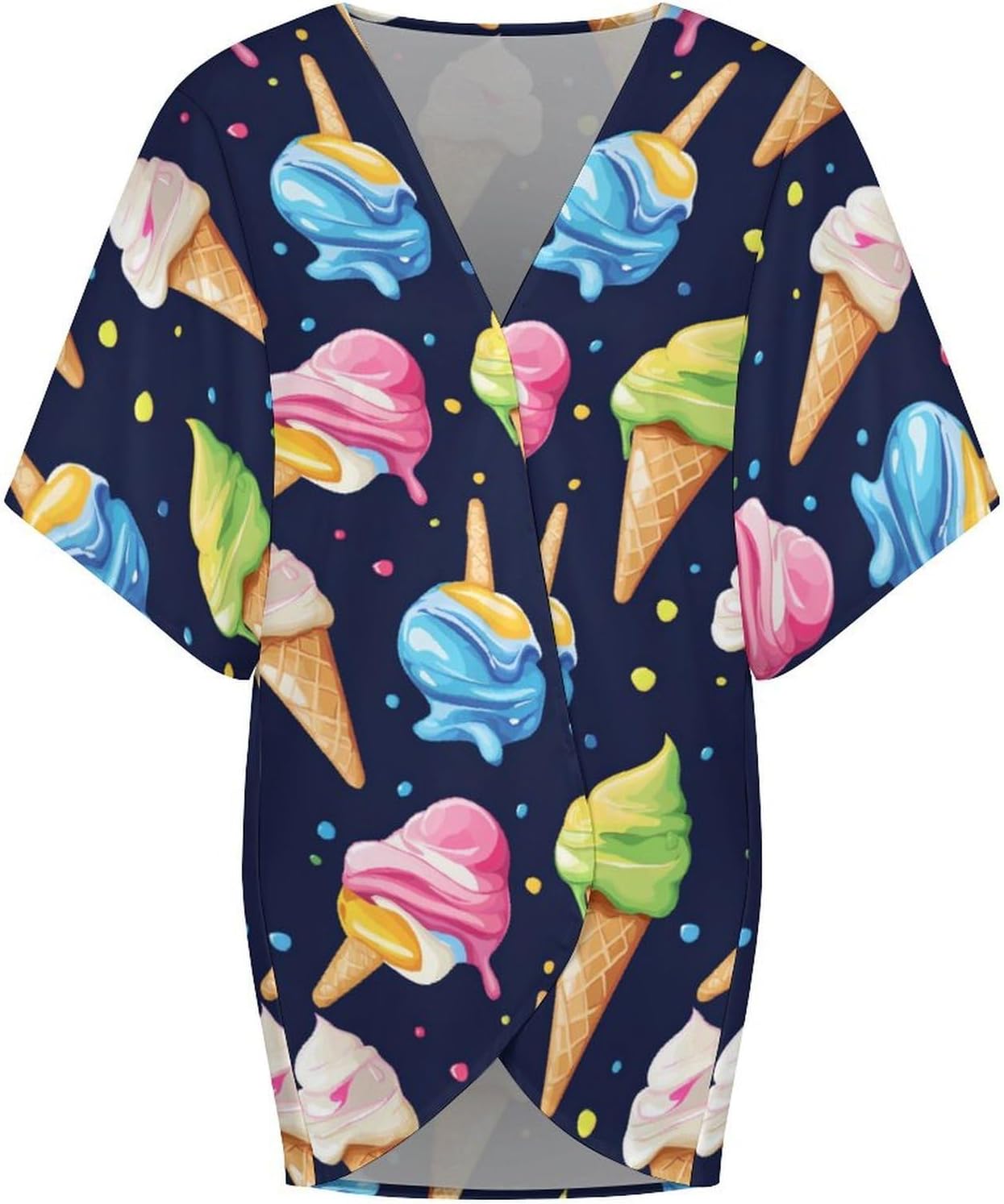 Ice Cream Women's Open Front Cardigan Short Sleeves Jacket Lightweight Sweaters Tops